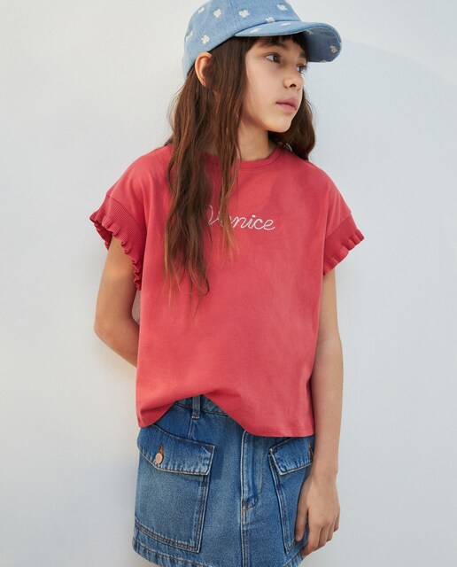 Camiseta de niña de manga corta con detalles lúrex