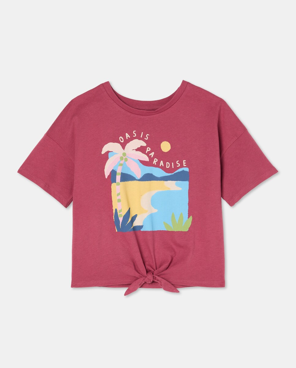 T-shirt de Manga Curta com Nó Central Rosa-4