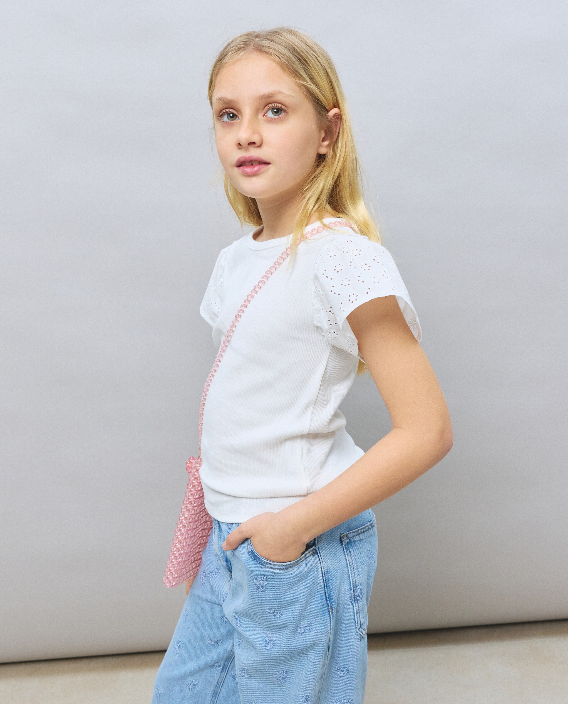 Camiseta romántica rib con manga corta shiffly de niña - Kids El Corte Inglés - Blanco roto Blanco roto-2