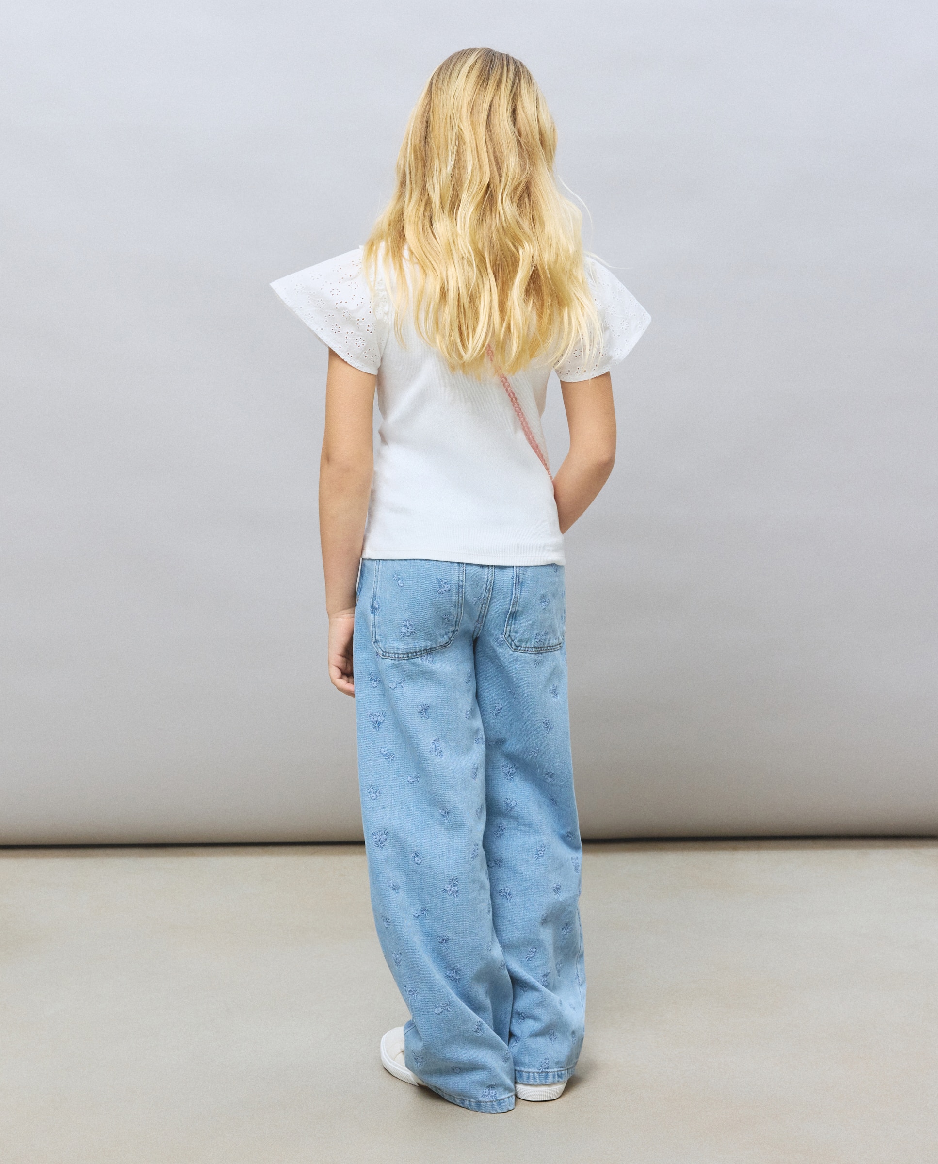 Camiseta romántica rib con manga corta shiffly de niña - Kids El Corte Inglés - Blanco roto Blanco roto-3