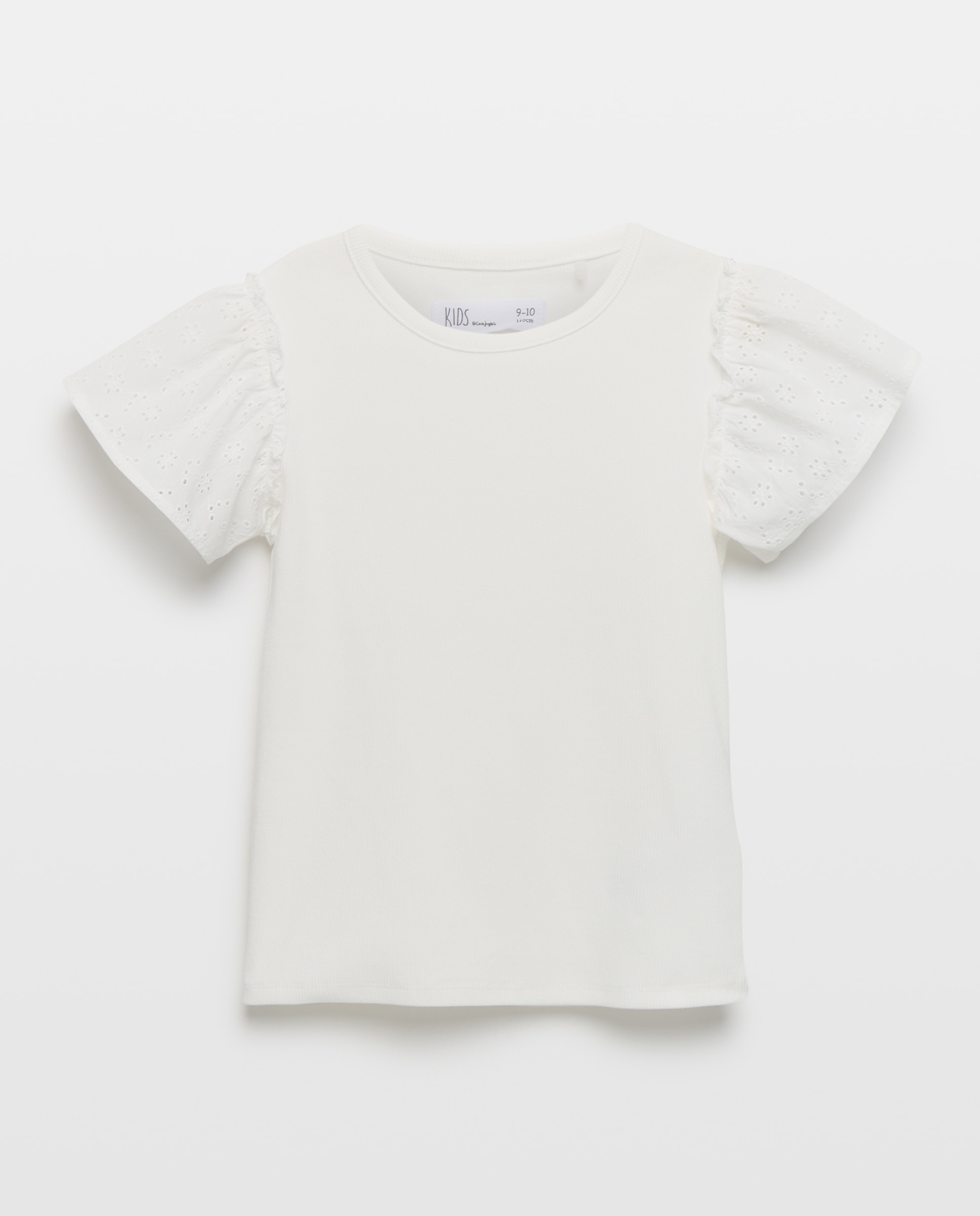 Camiseta romántica rib con manga corta shiffly de niña - Kids El Corte Inglés - Blanco roto Blanco roto-5