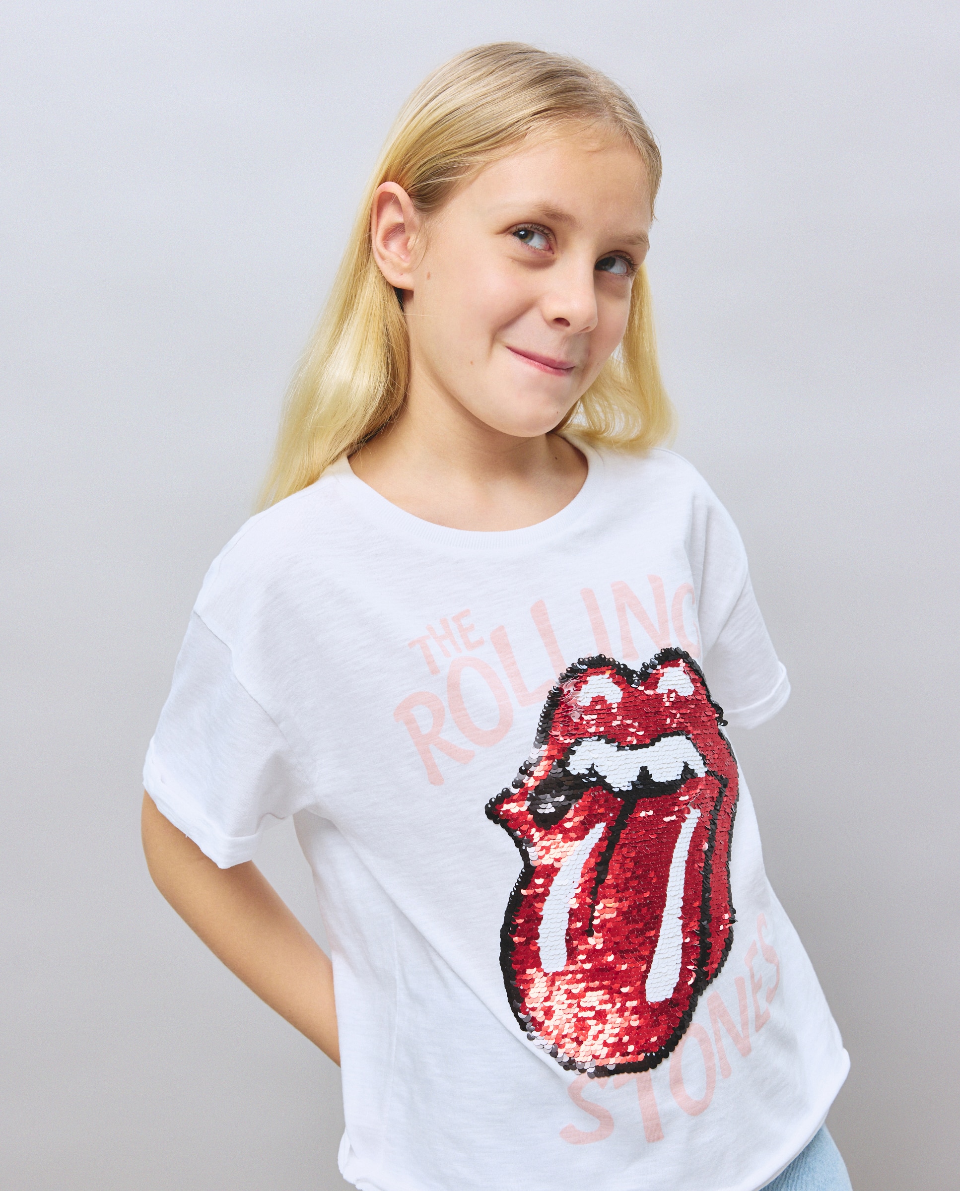 T-shirt com Estampado Rolling Stones de Lantejoulas à Frente Kids El Corte Inglés Branco-2