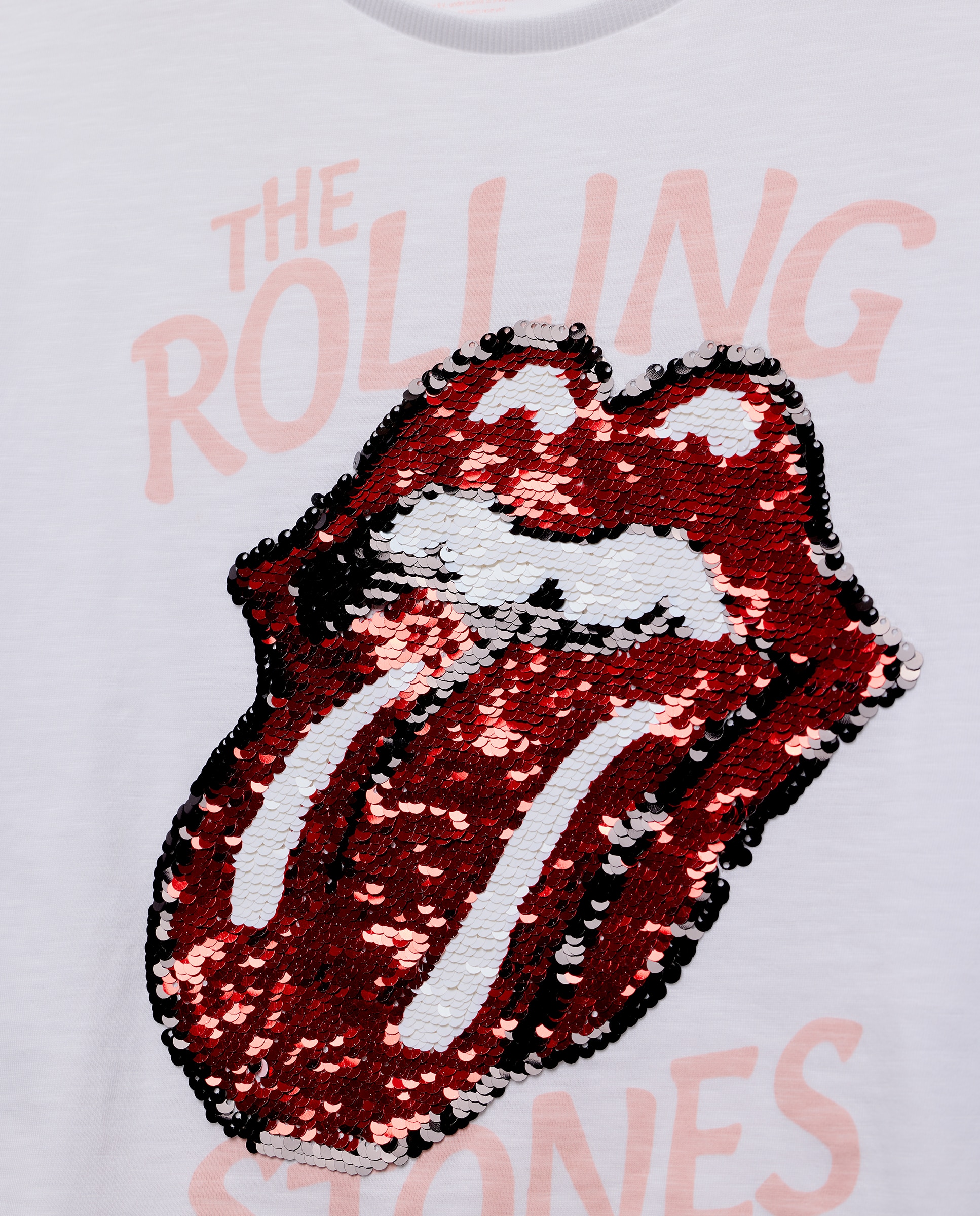 T-shirt com Estampado Rolling Stones de Lantejoulas à Frente Kids El Corte Inglés Branco-6