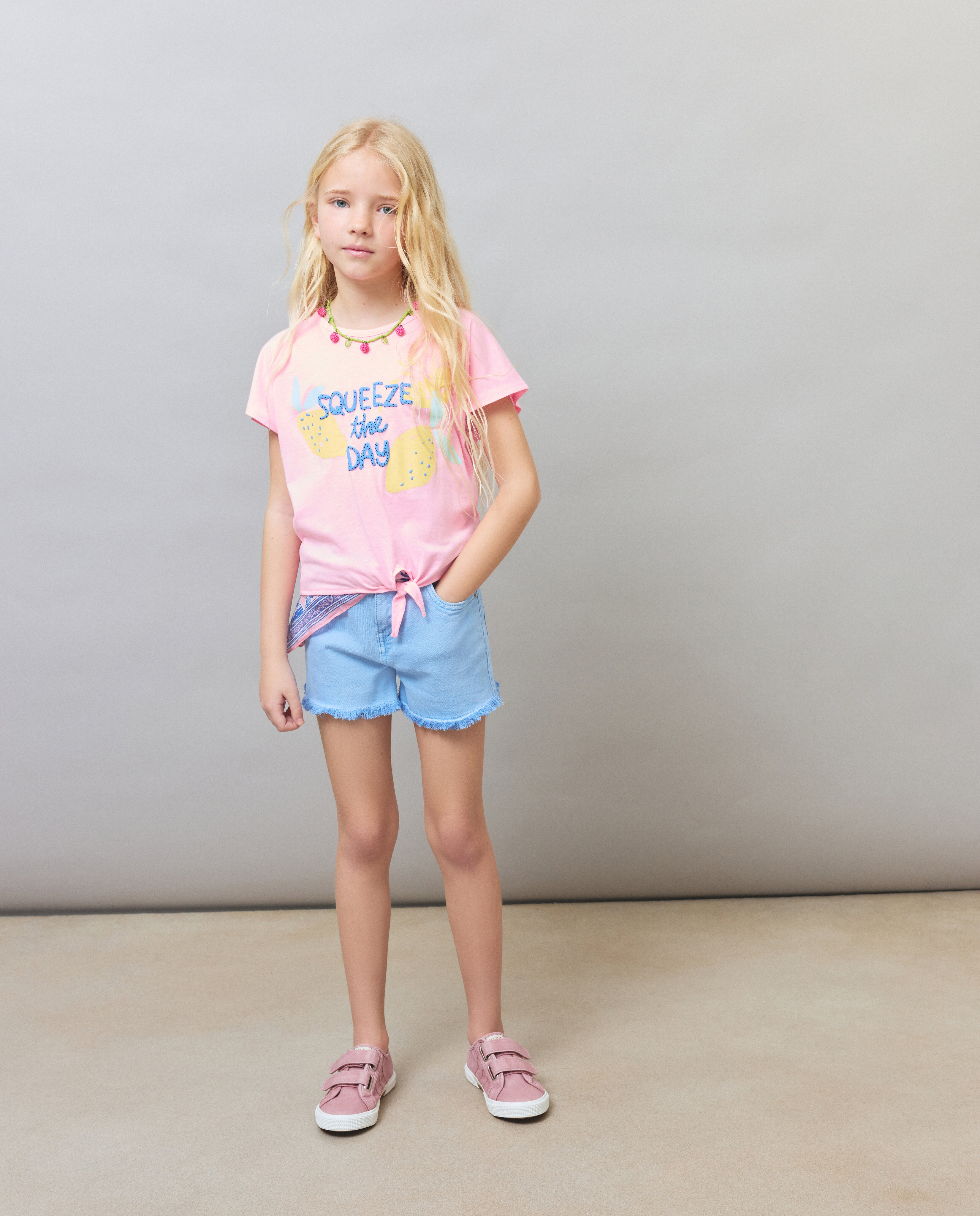 T-shirt com Estampado e Nó na Parte Inferior Kids El Corte Inglés Rosa-2