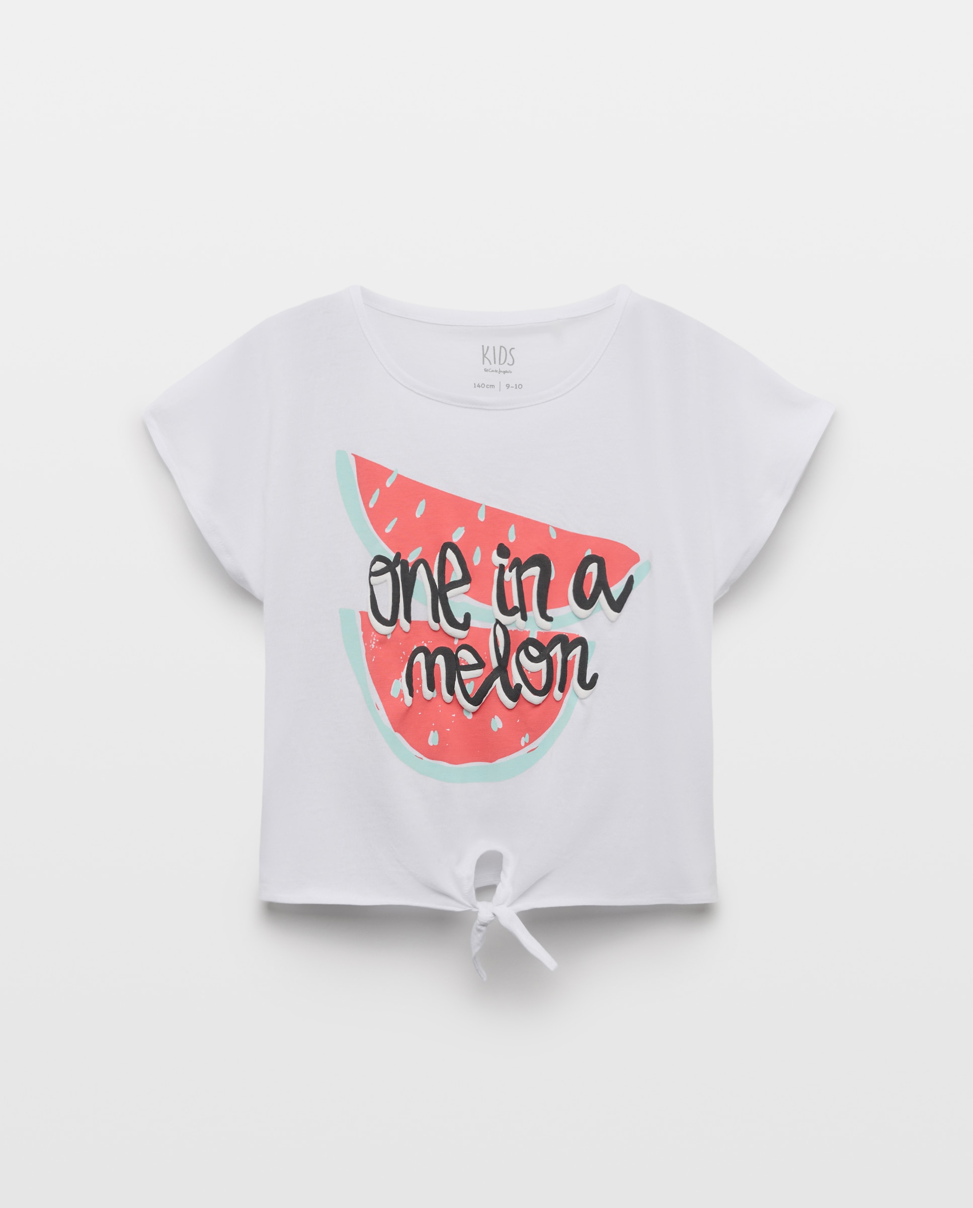 Camiseta de niña con estampado y nudo en bajo - Kids El Corte Inglés - Blanco Blanco-4