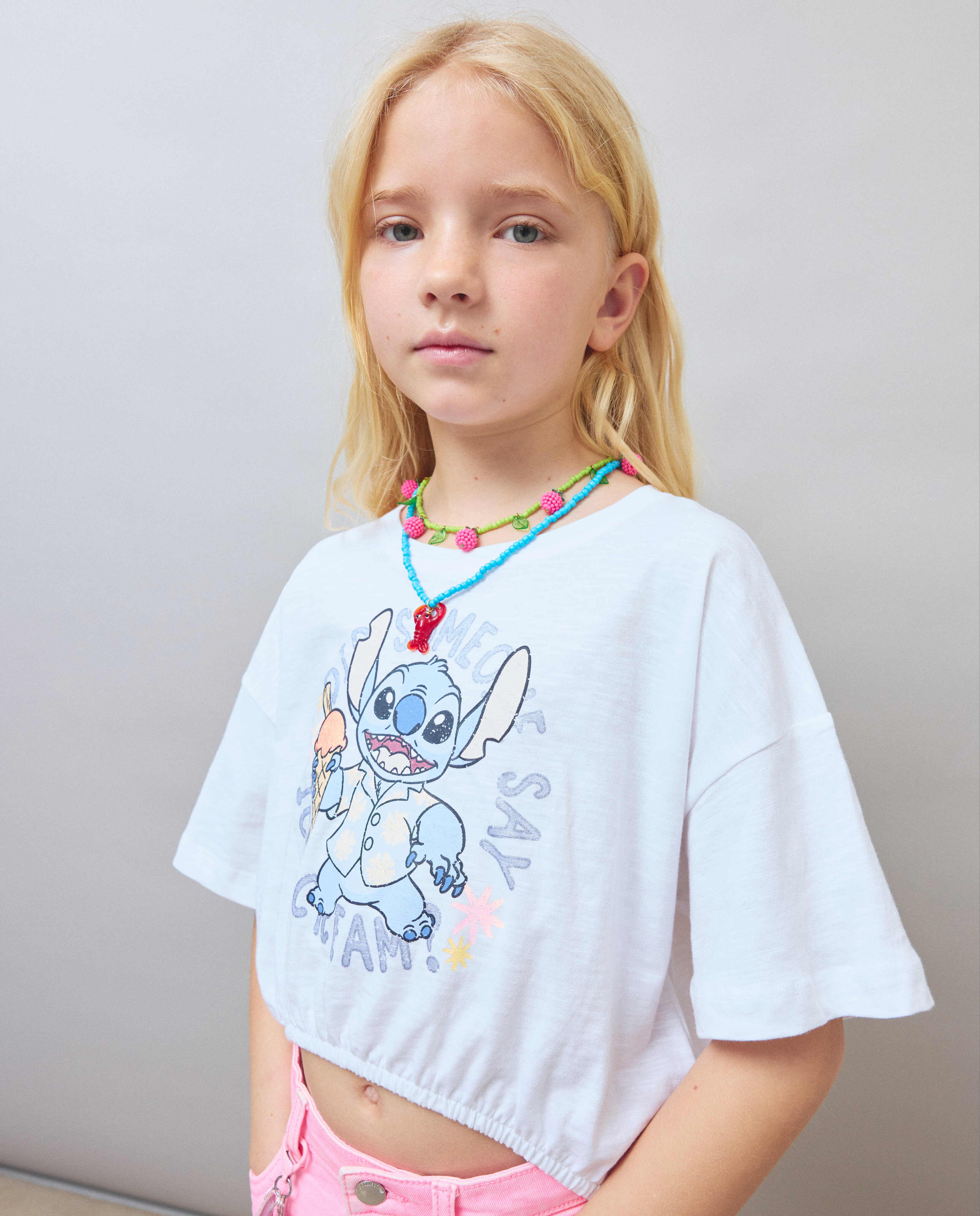 Camiseta de niña con estampado Stich de manga corta - Kids El Corte Inglés - Blanco Blanco-2