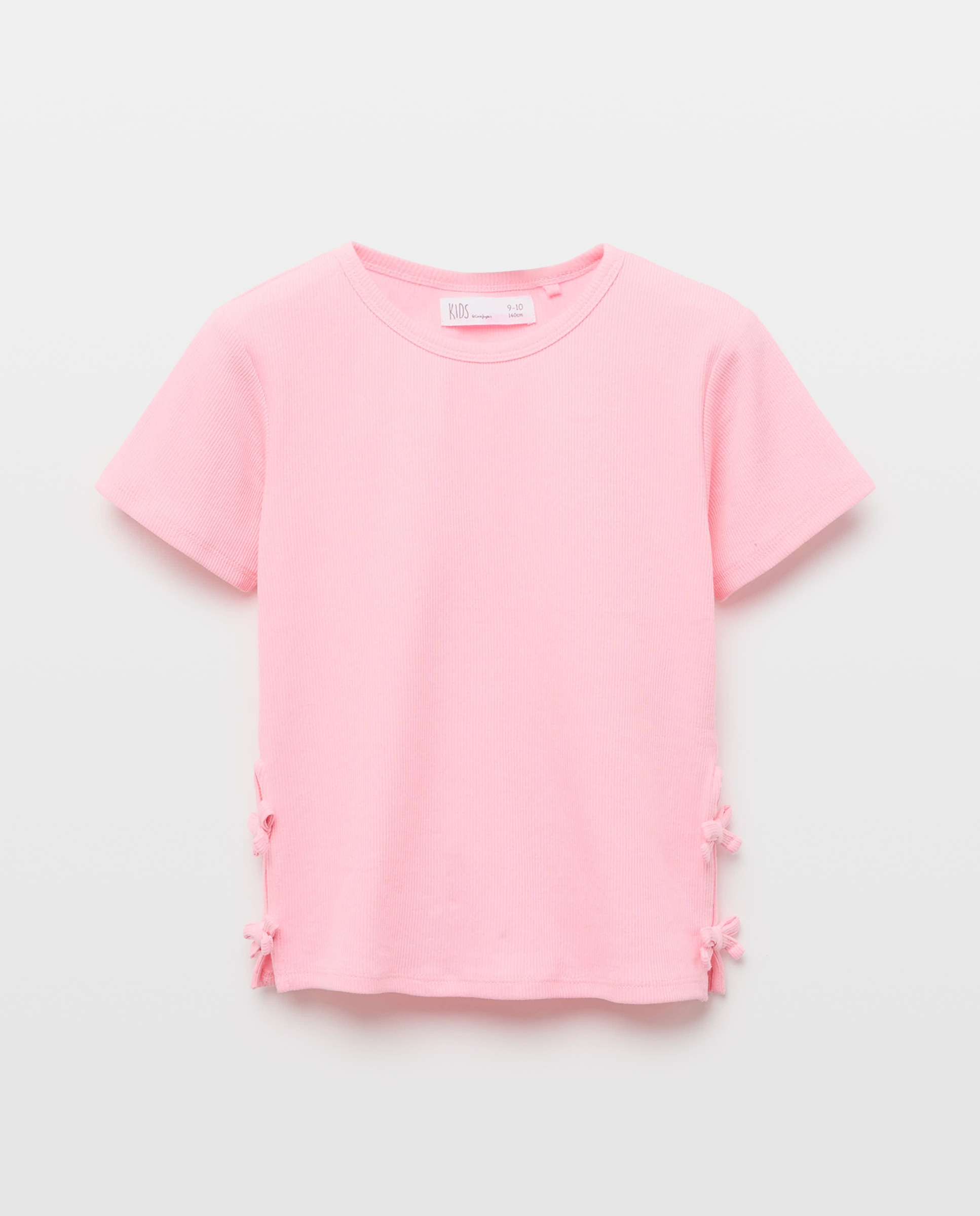 T-shirt de Manga Curta com Pequenos Laços Laterais 200 Rosa-4