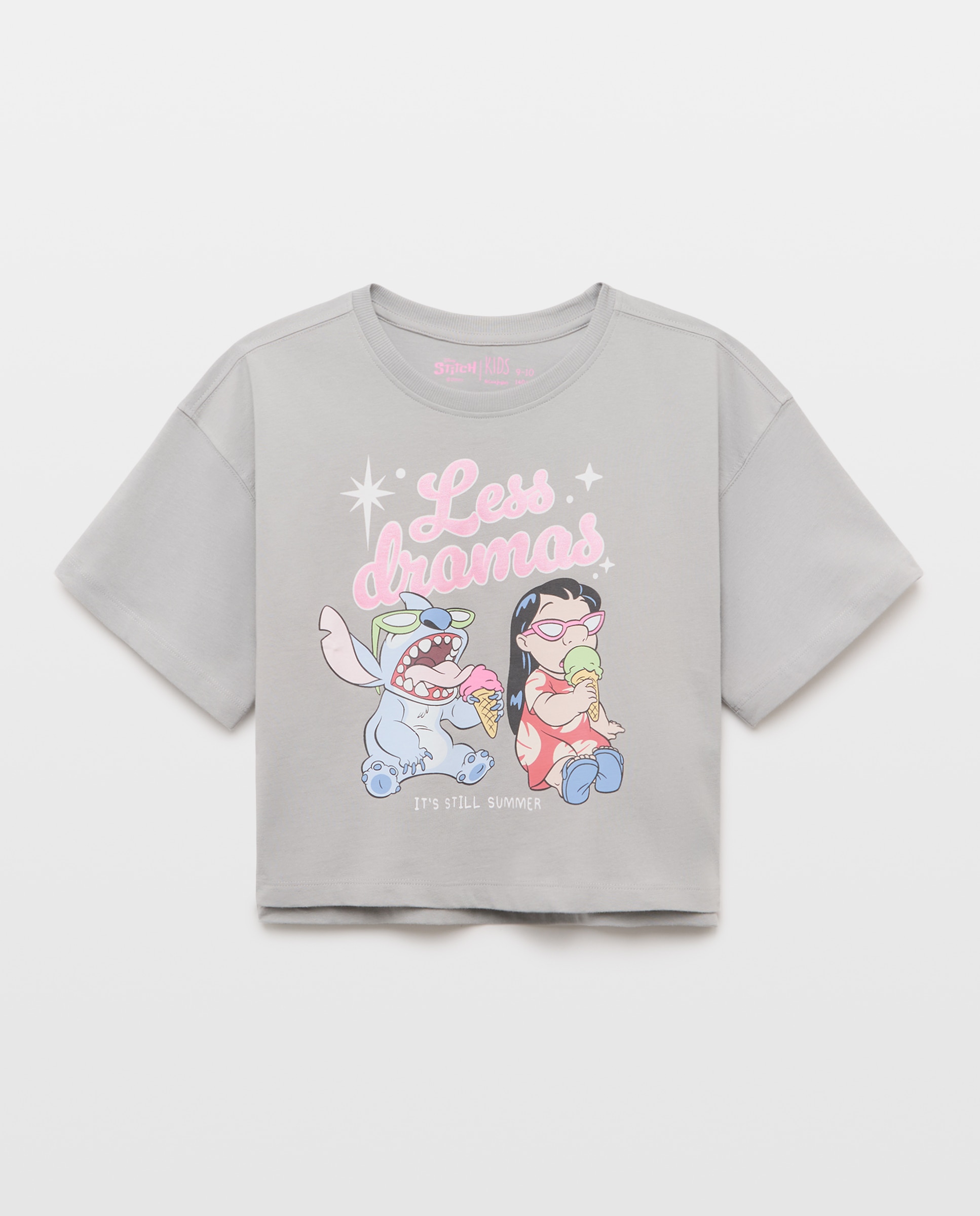 T-shirt de Manga Curta com Estampado Posicional Stitch com Lilo Kids El Corte Inglés Cinzento-4