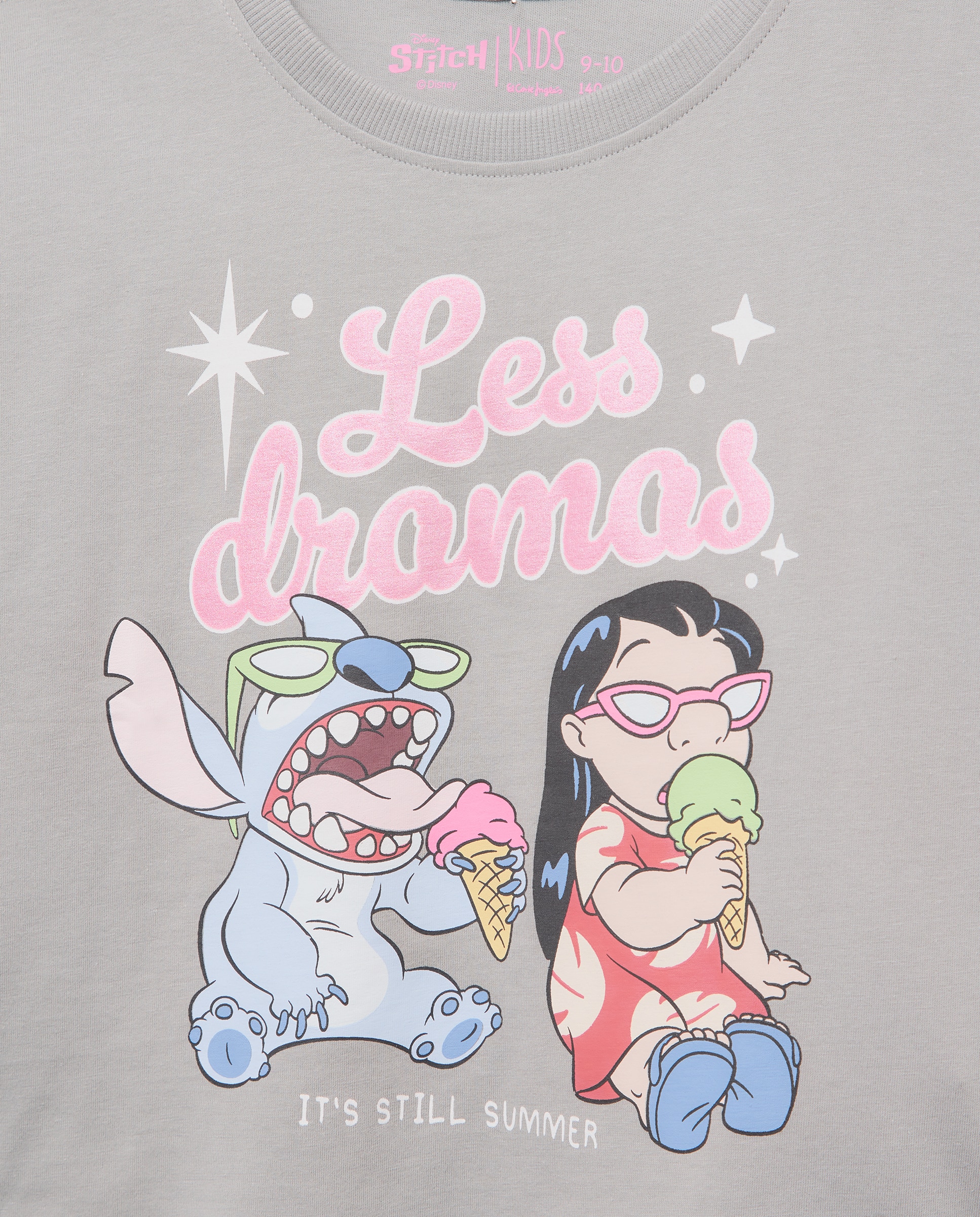 T-shirt de Manga Curta com Estampado Posicional Stitch com Lilo Kids El Corte Inglés Cinzento-5