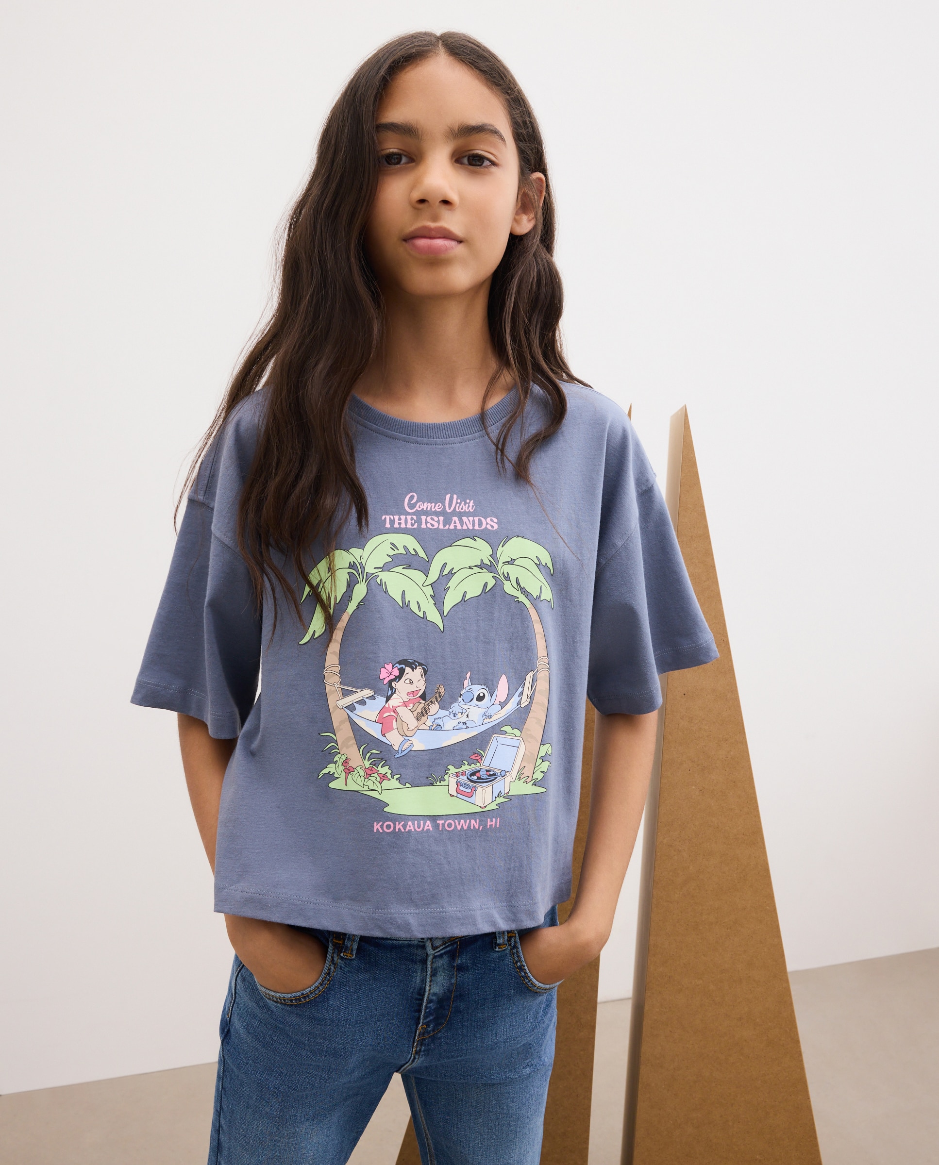 Camiseta de niña manga corta licencia print posicional STITCH CON LILO - Kids El Corte Inglés - Azul marino Azul marino-1