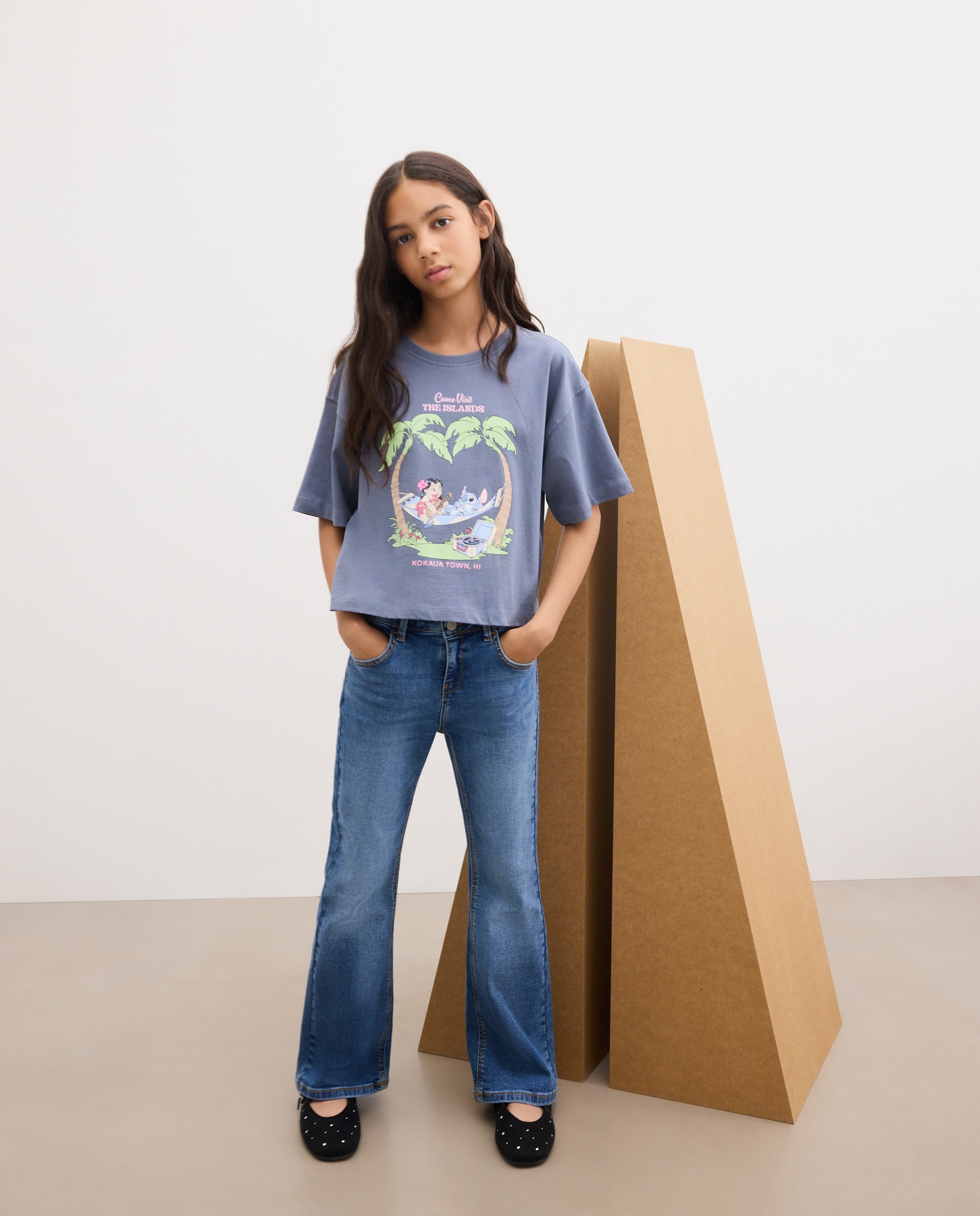 Camiseta de niña manga corta licencia print posicional STITCH CON LILO - Kids El Corte Inglés - Azul marino Azul marino-2