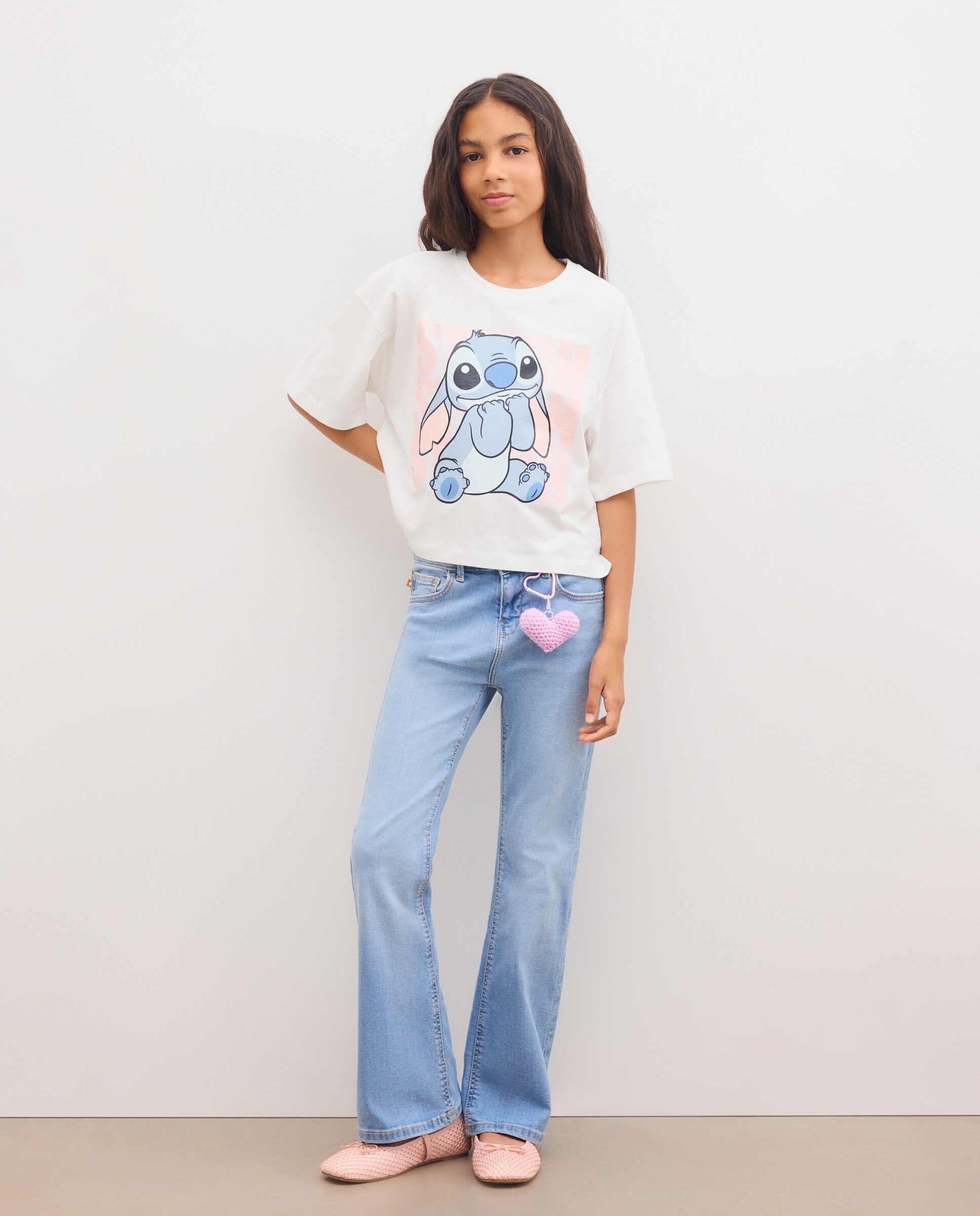 Camiseta de niña manga corta estampado posicional STITCH con glitter - Kids El Corte Inglés - Blanco Blanco-2