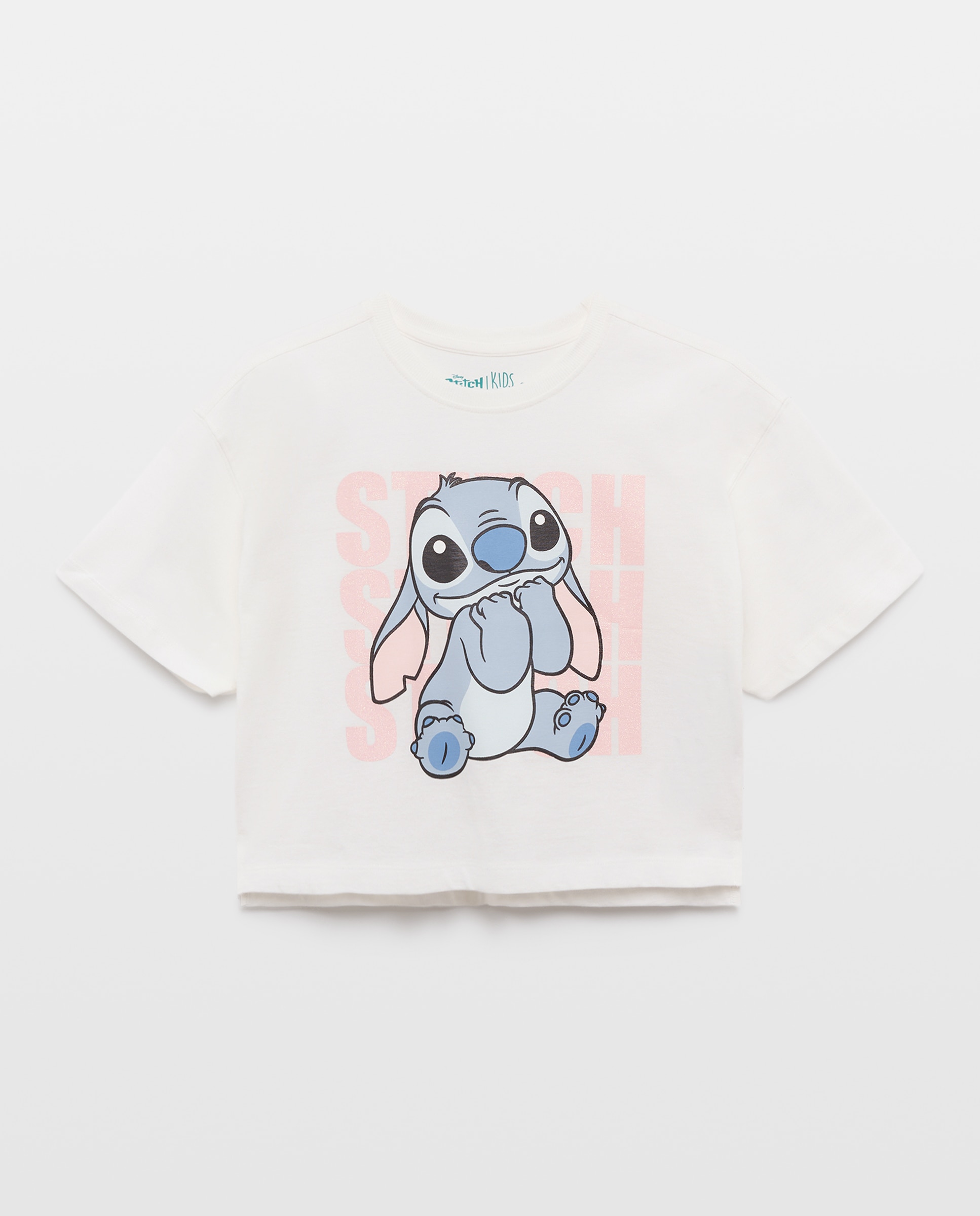 Camiseta de niña manga corta estampado posicional STITCH con glitter - Kids El Corte Inglés - Blanco Blanco-4
