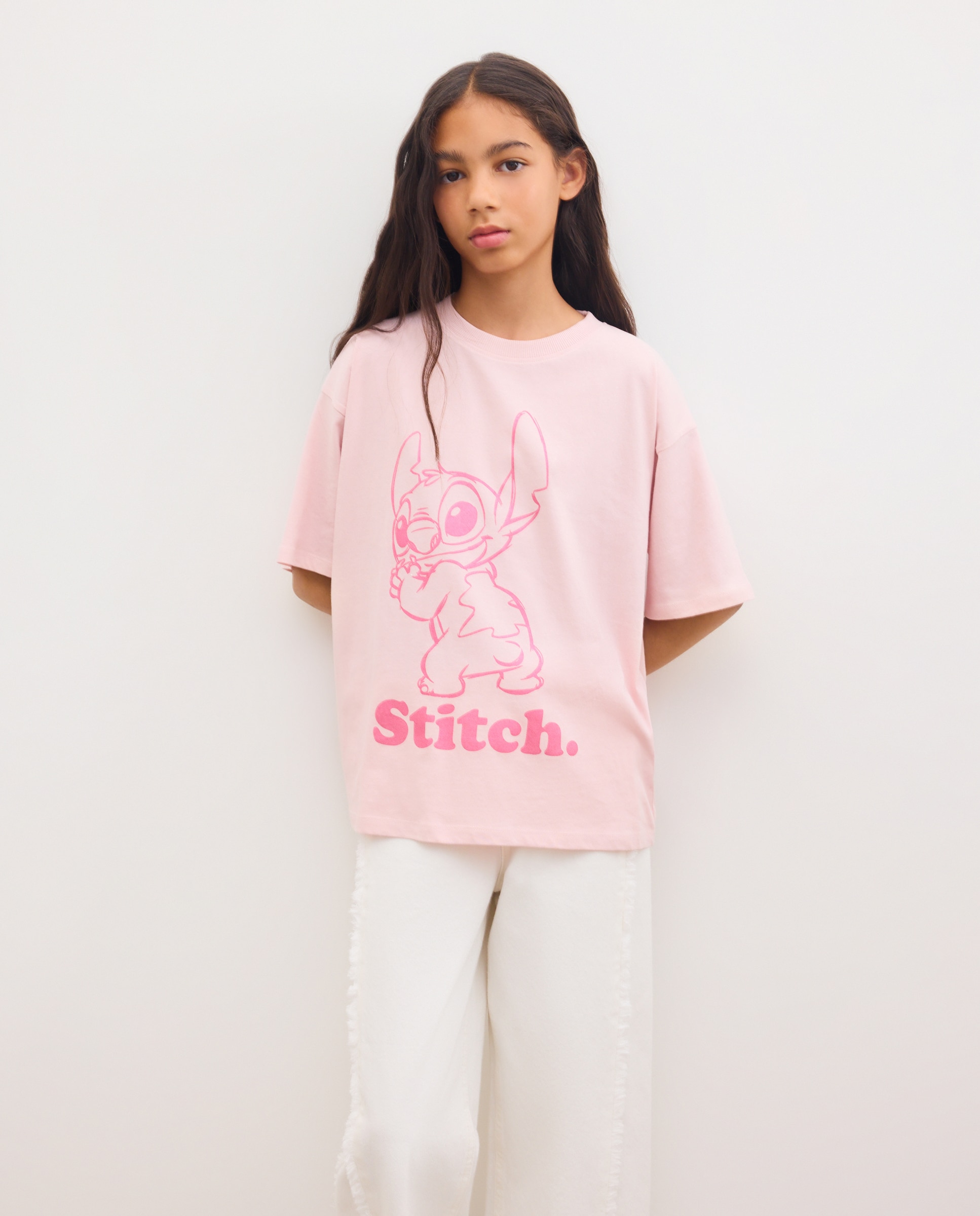 Camiseta de niña manga corta estampado STITCH tone to tone - Kids El Corte Inglés - Rosa Rosa-1