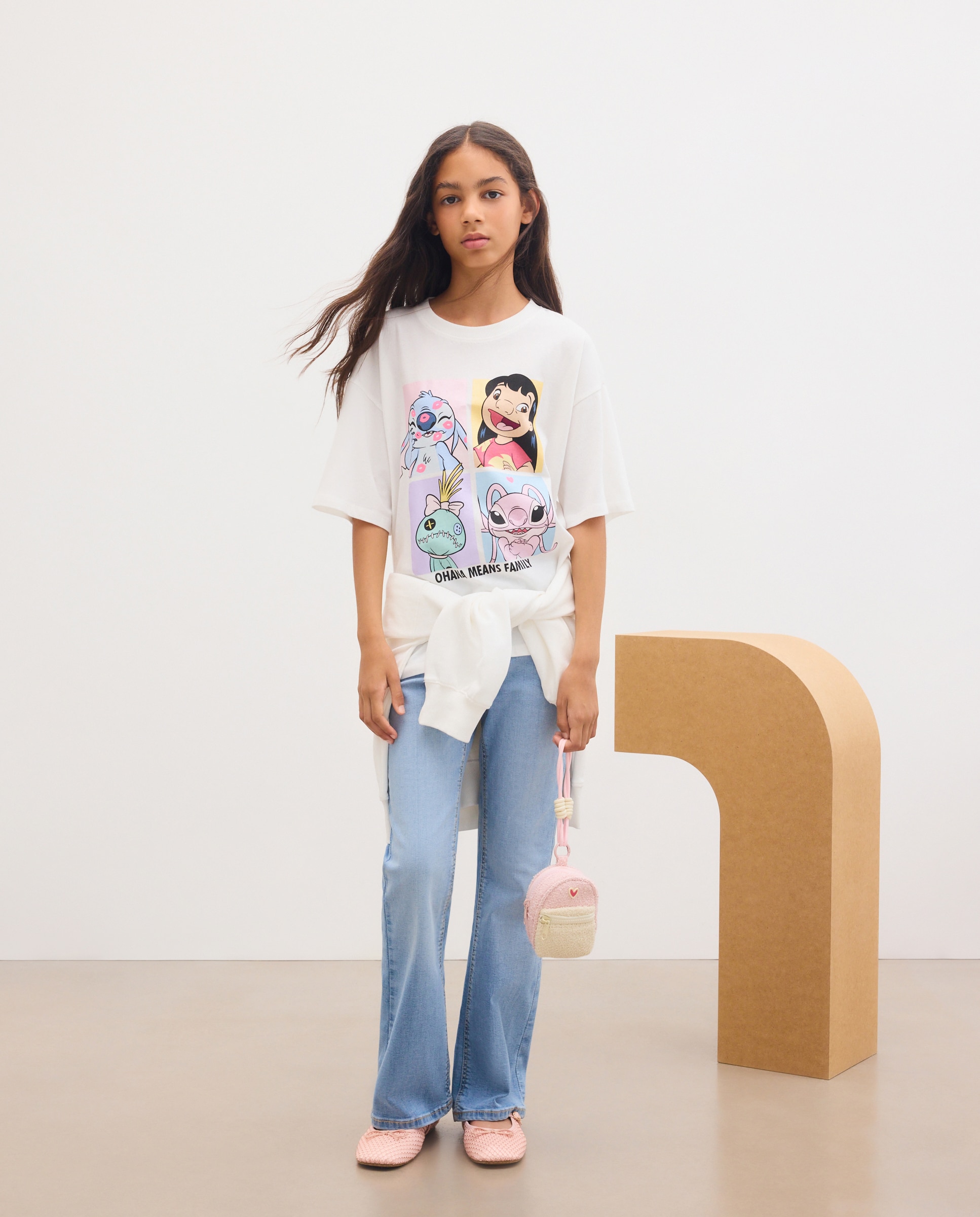 Camiseta de niña manga corta estampado posicional STITH, LILO & ANGEL - Kids El Corte Inglés - Blanco Blanco-1