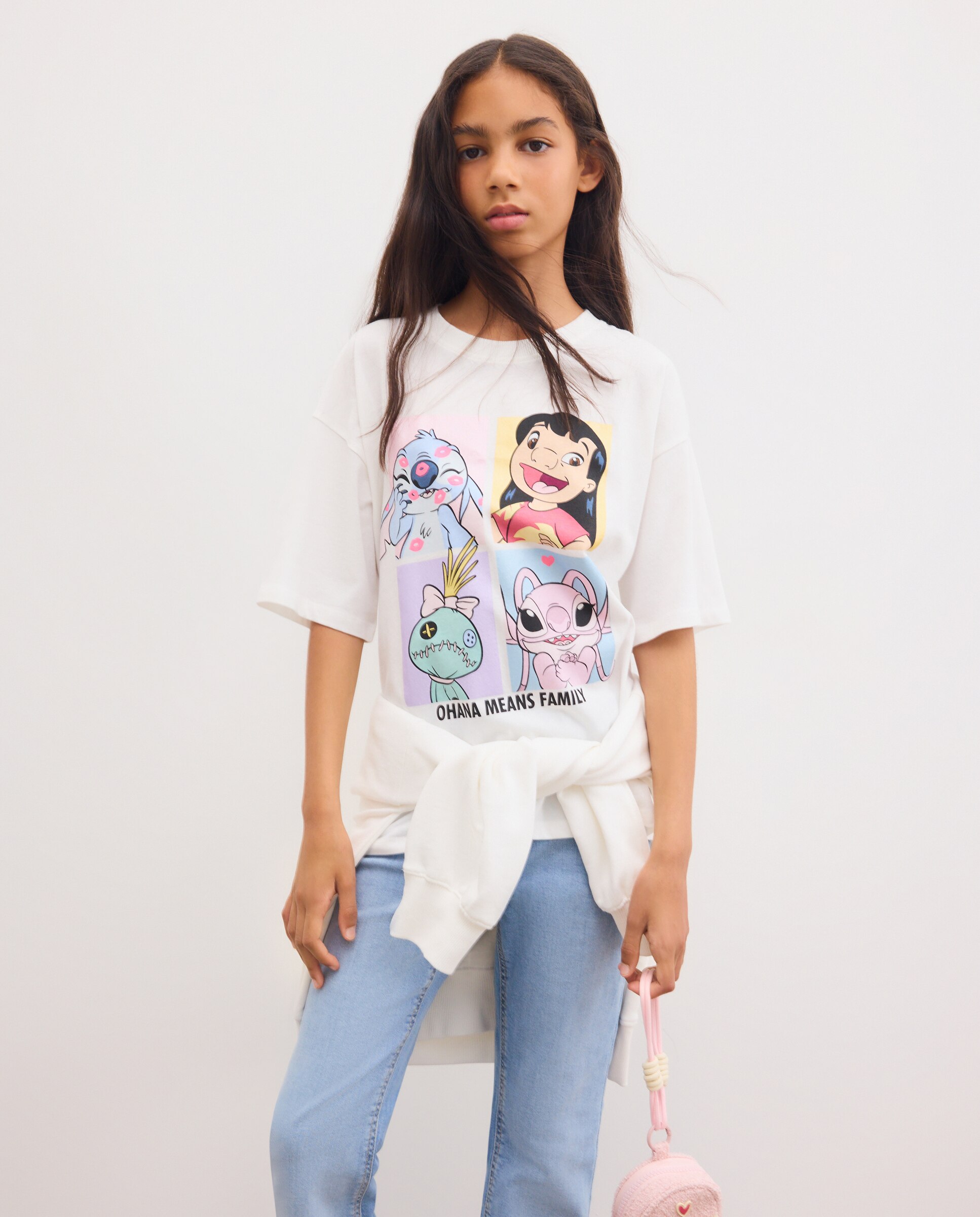Camiseta de niña manga corta estampado posicional STITH, LILO & ANGEL - Kids El Corte Inglés - Blanco Blanco-2