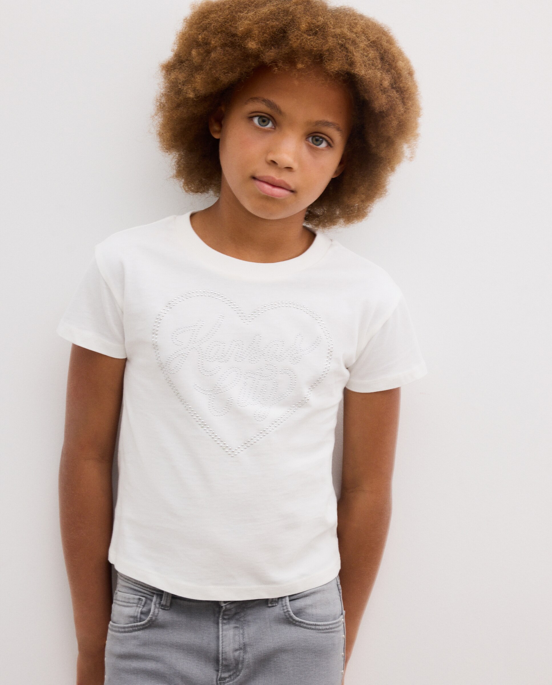 Camiseta de niña manga corta con posicional hot fix fantasía - Kids El Corte Inglés - Blanco roto Blanco roto-3