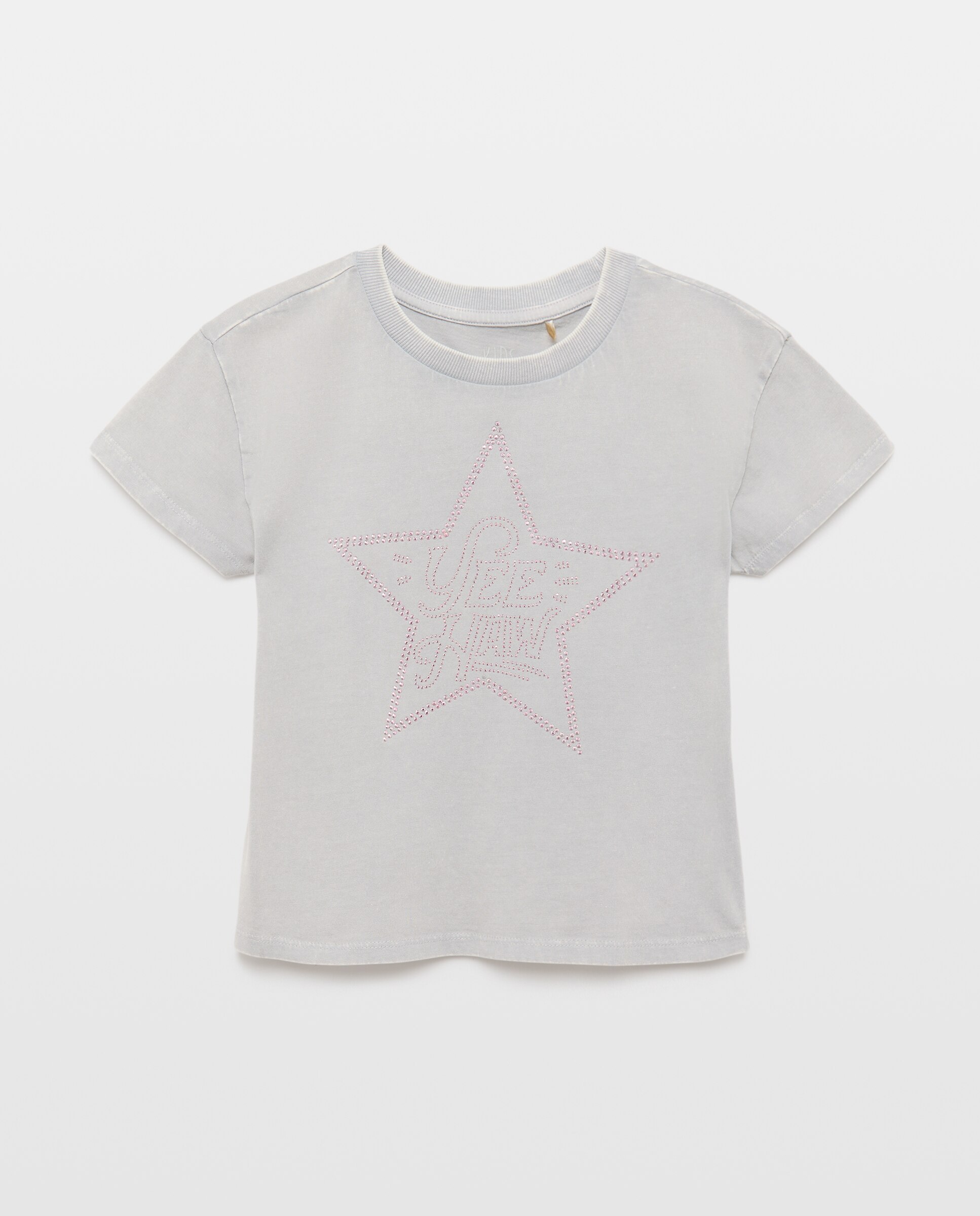 T-shirt de Manga Curta com Estampado Posicional Hot Fix de Fantasia Cinzento-claro-5