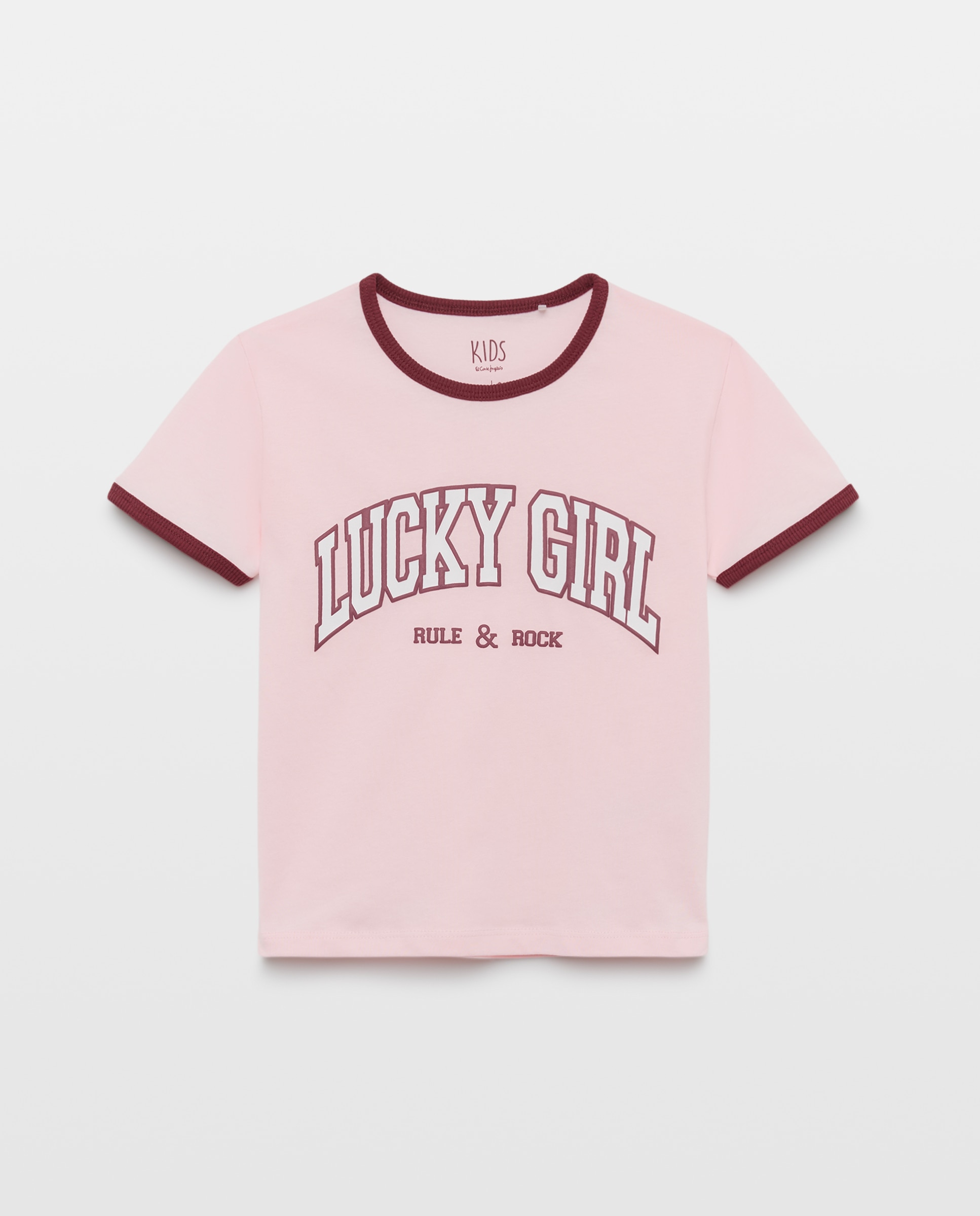 T-shirt de Criança de Manga Curta Posicional Estilo College "dramatic", com Debrum em Contraste Rosa-4