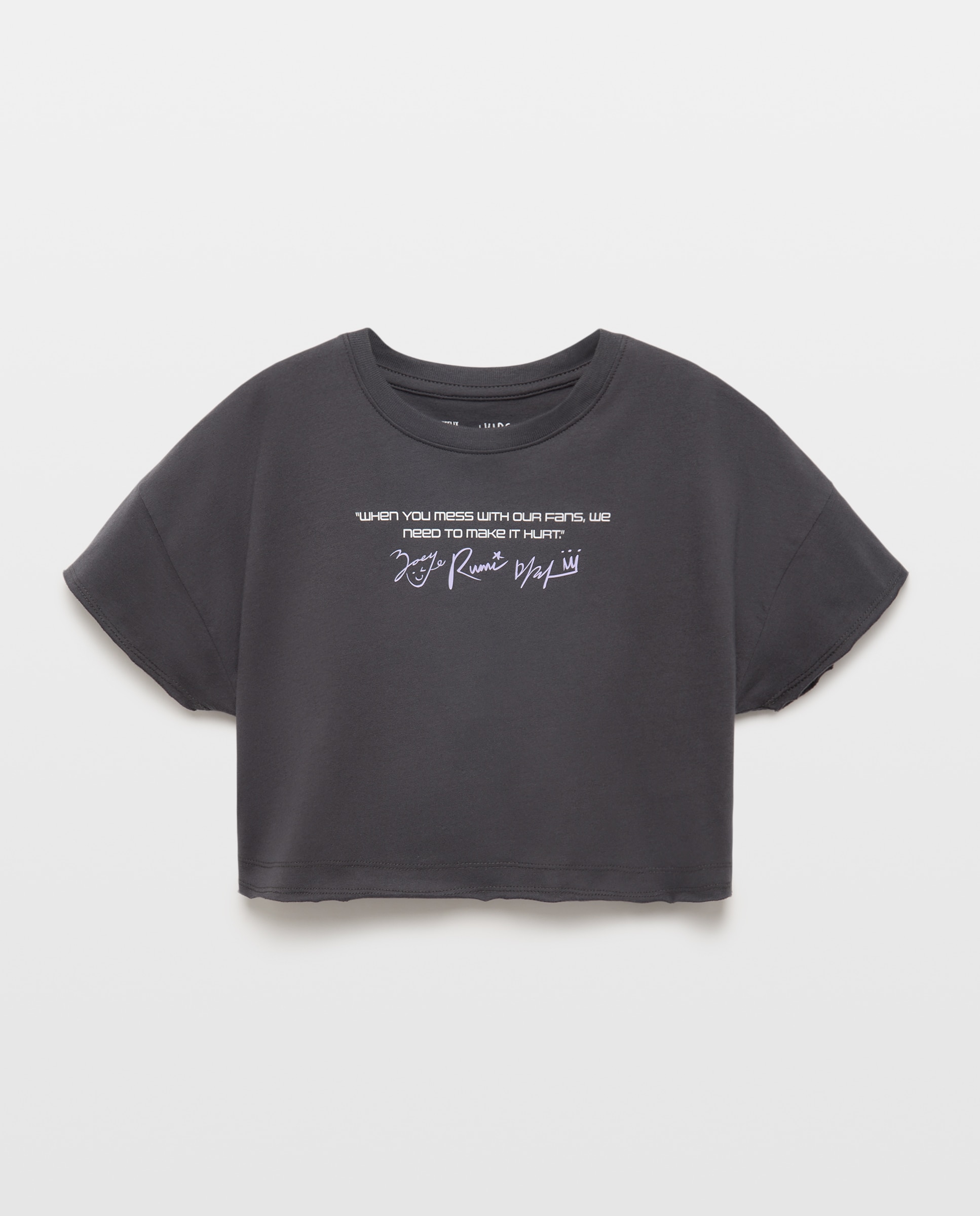 T-shirt de Manga Curta com Estampado Posicional KPOP no Peito, Assinaturas e Costas Kids El Corte Inglés Cinzento-4