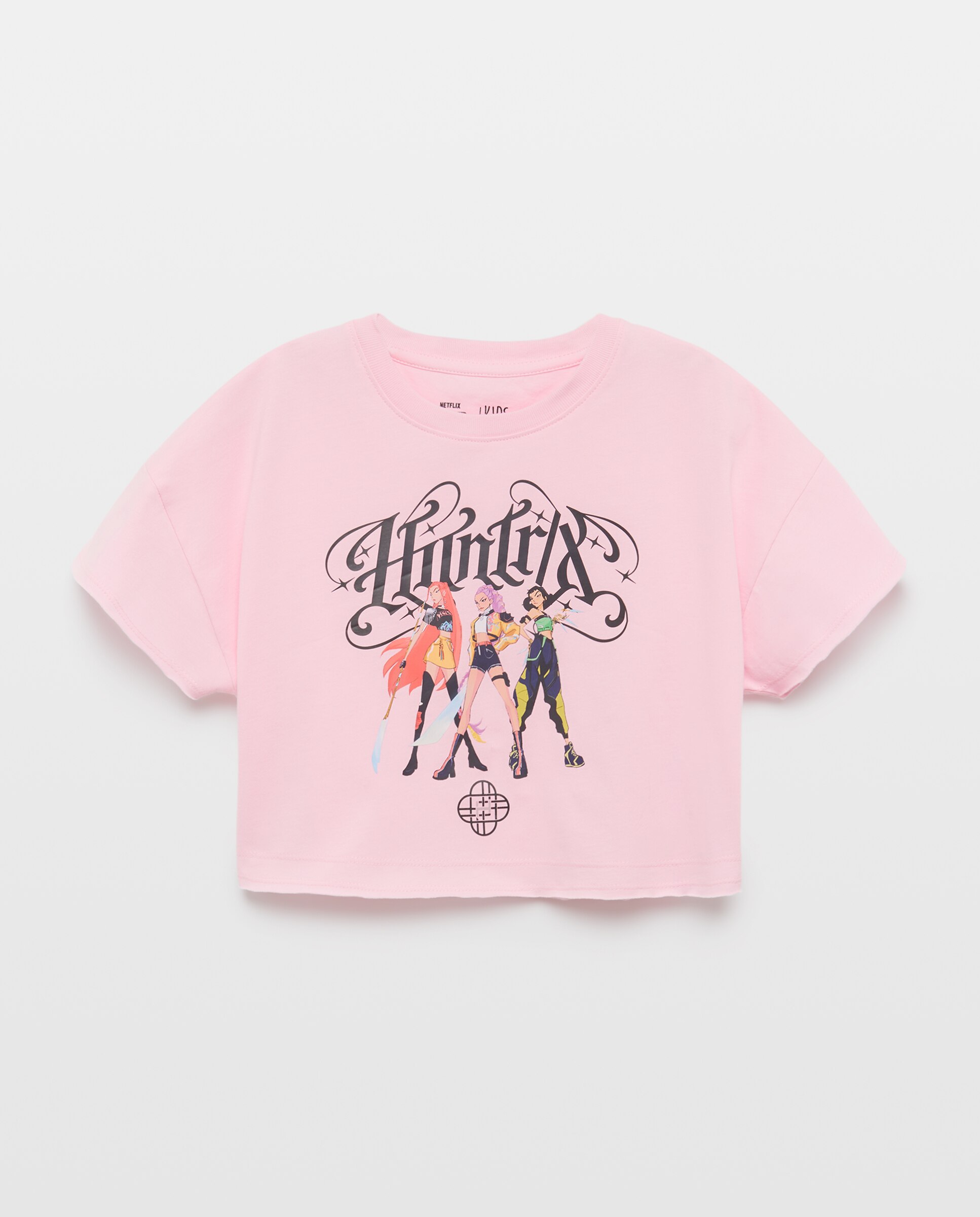 T-shirt de Manga Curta com Estampado Posicional KPOP no Peito Kids El Corte Inglés Rosa-4