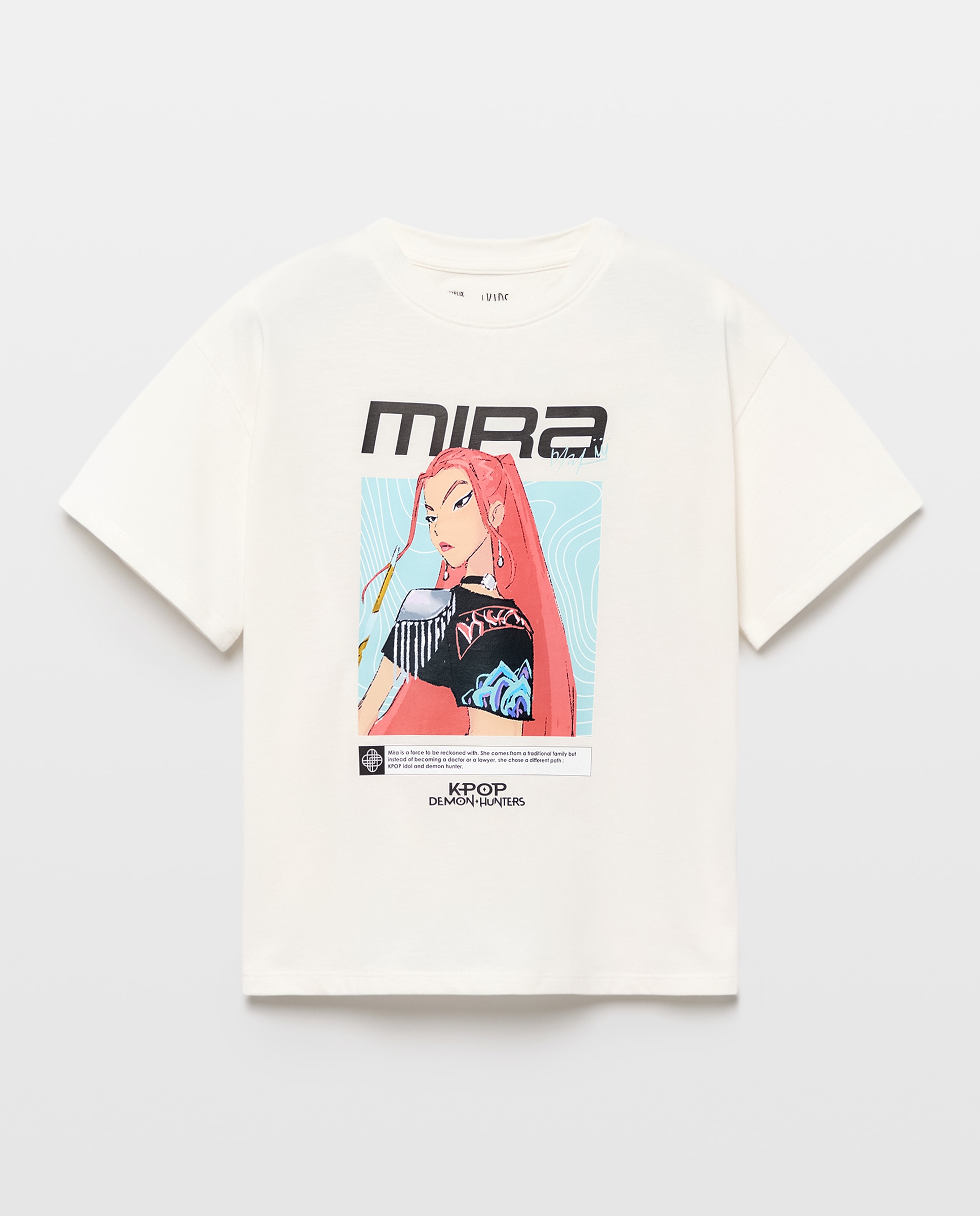 T-shirt de Manga Curta com Estampado Posicional KPOP no Peito "Mira" Branco-4