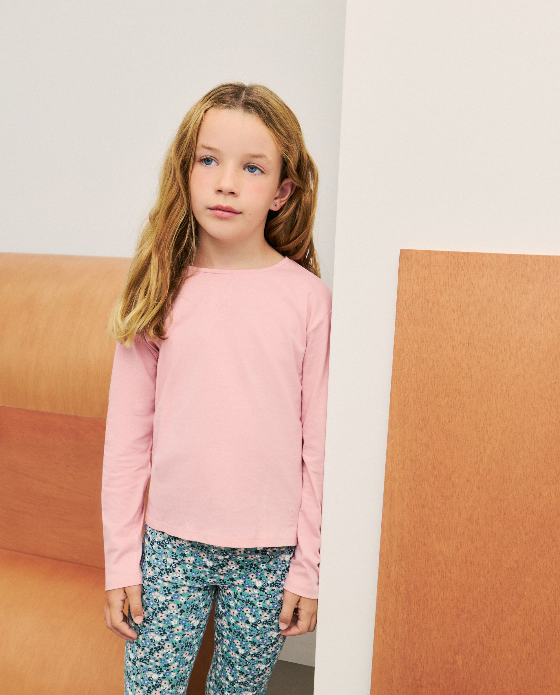 T-shirt Básica de Manga Comprida 200 Rosa-1