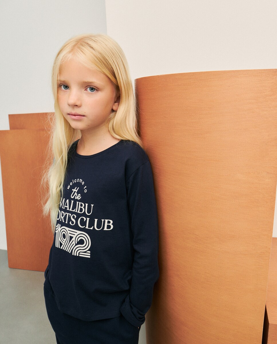 Camisola de Manga Comprida com Estampado Posicional Azul-2