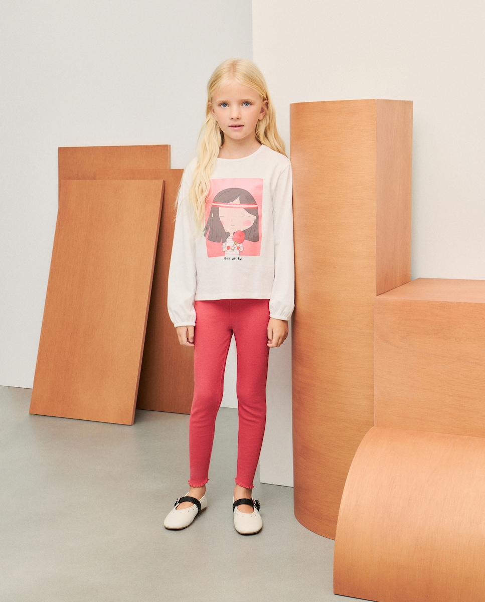 Camisola de Manga Comprida com Estampado Posicional de Bonecas Branco-2