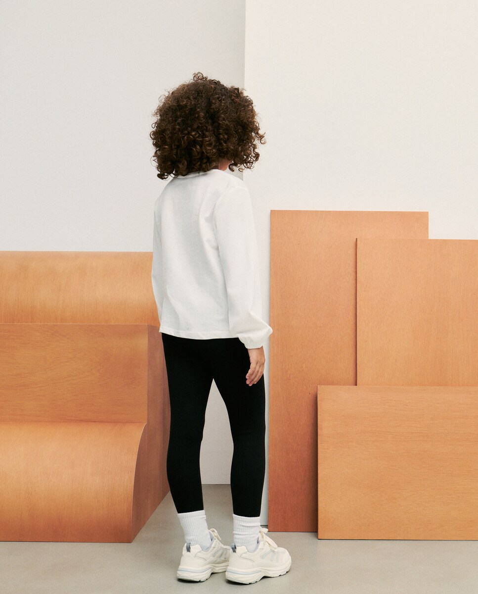 Camisola de Manga Comprida com Estampado Posicional de Bonecas Branco-3