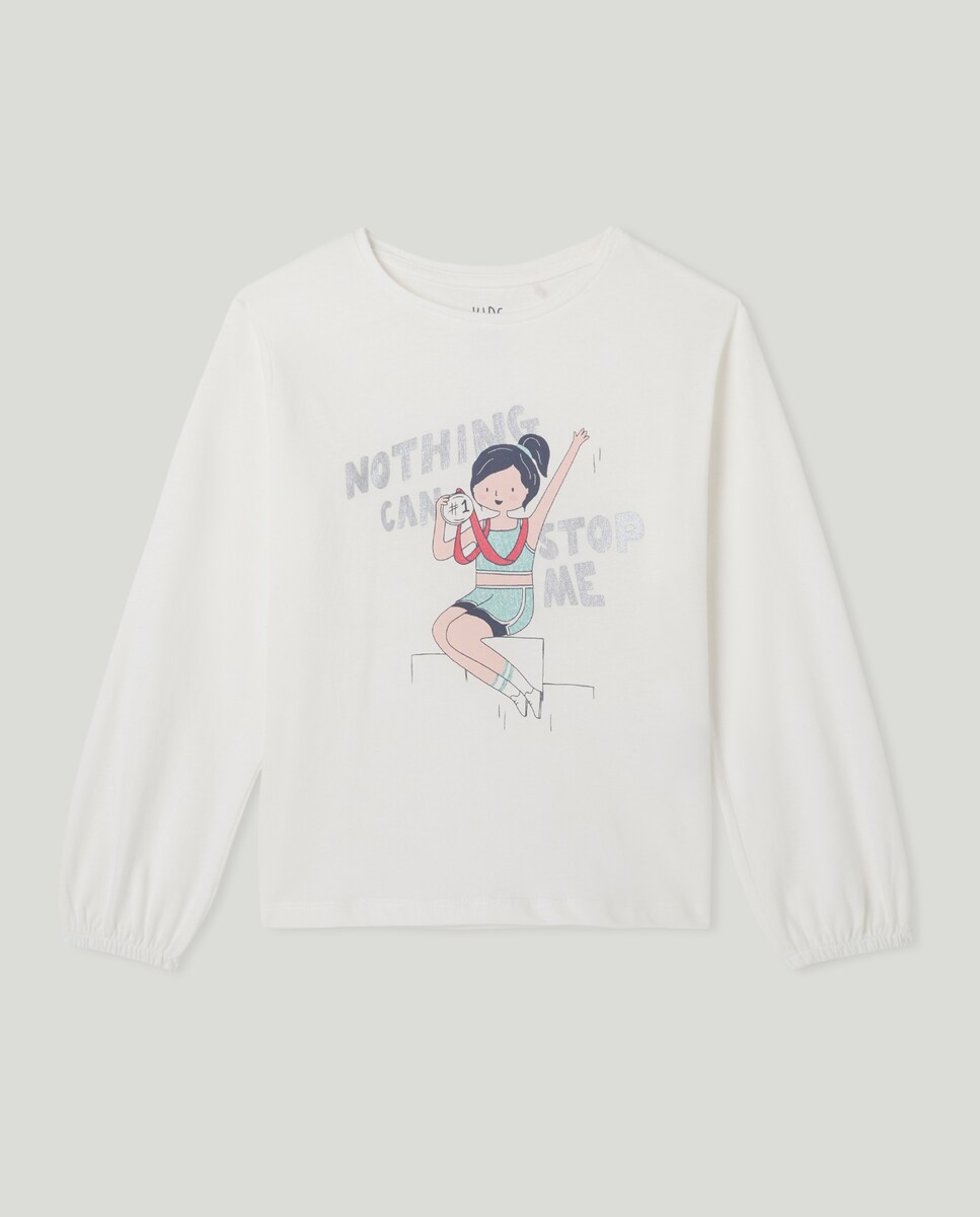 Camisola de Manga Comprida com Estampado Posicional de Bonecas Branco-4