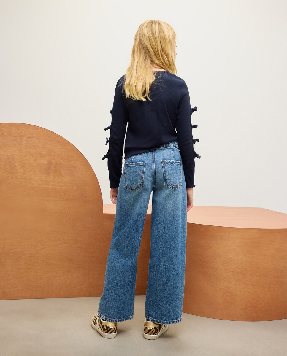 Camisola de Manga Comprida com Cut Out nas Mangas Azul-marinho-3