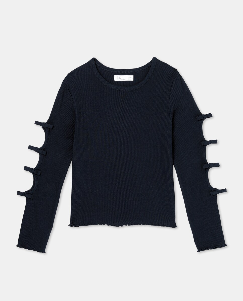 Camisola de Manga Comprida com Cut Out nas Mangas Azul-marinho-4