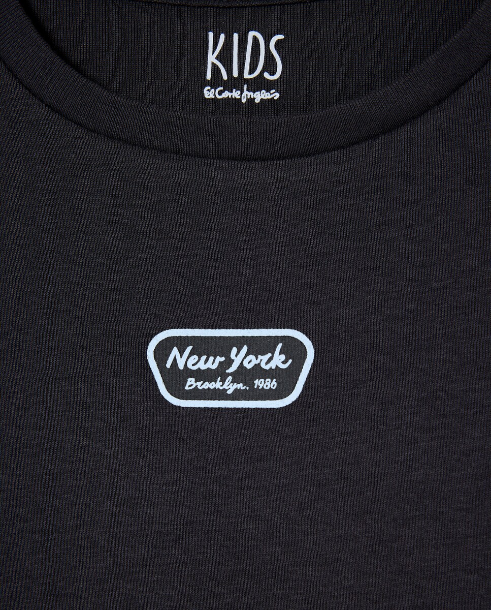 Camisola Cropped com Manga Comprida e Mini Estampado Preto-5