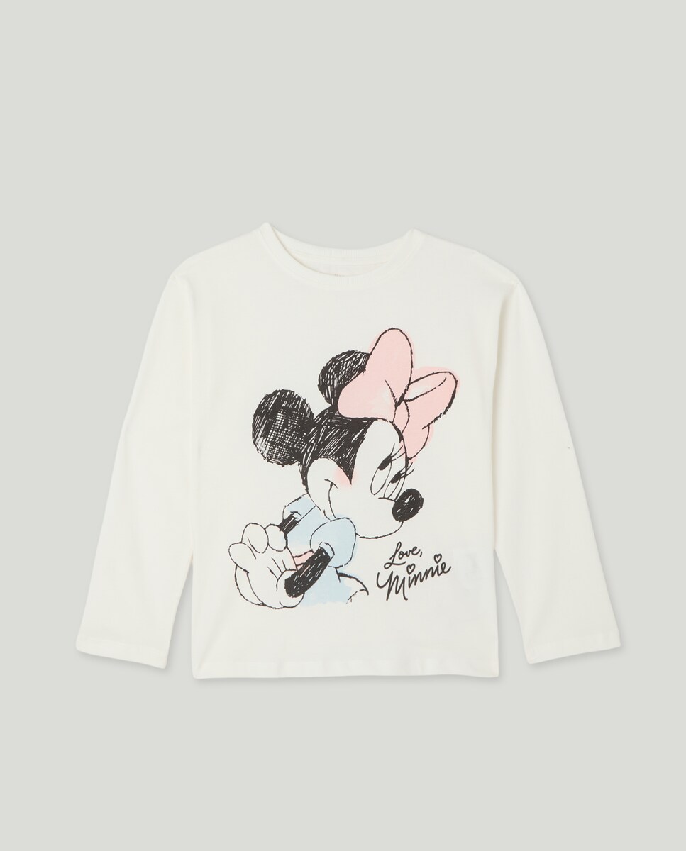 Camisola de Manga Comprida com Estampado da Minnie Branco-marfim-5