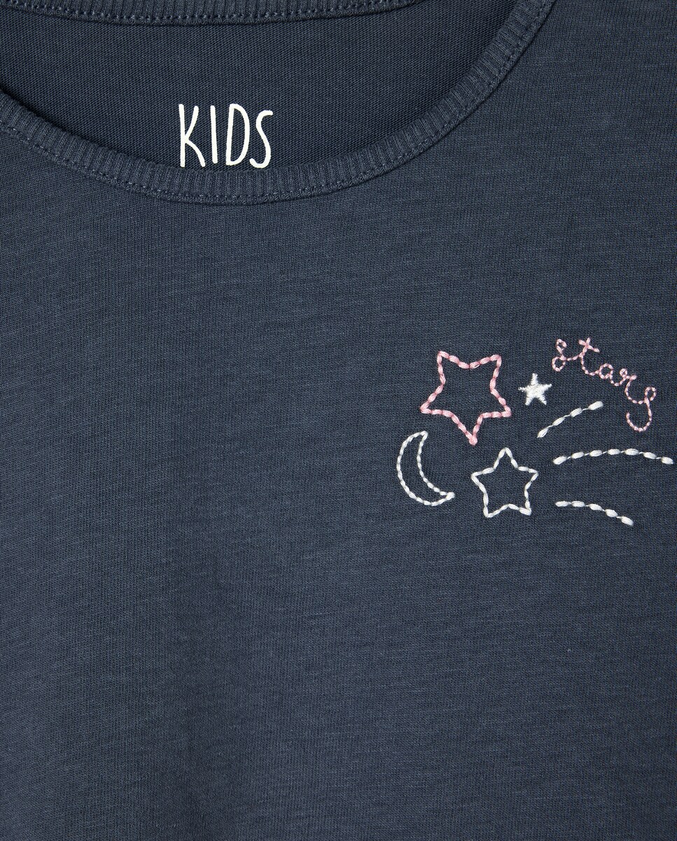 Camisola de Manga Comprida Lisa com Pequeno Bordado Lateral no Peito Chumbo-5