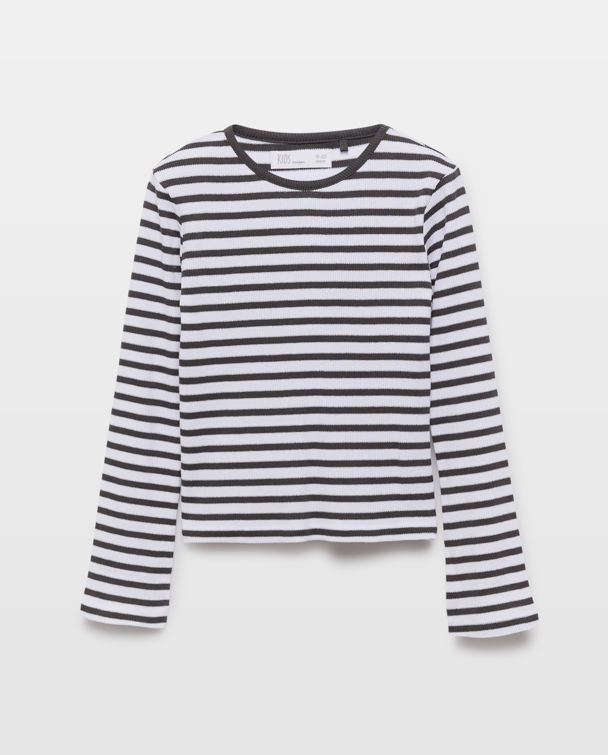 Camisola de Manga Comprida Canelada às Riscas com Fio Metalizado Preto-4