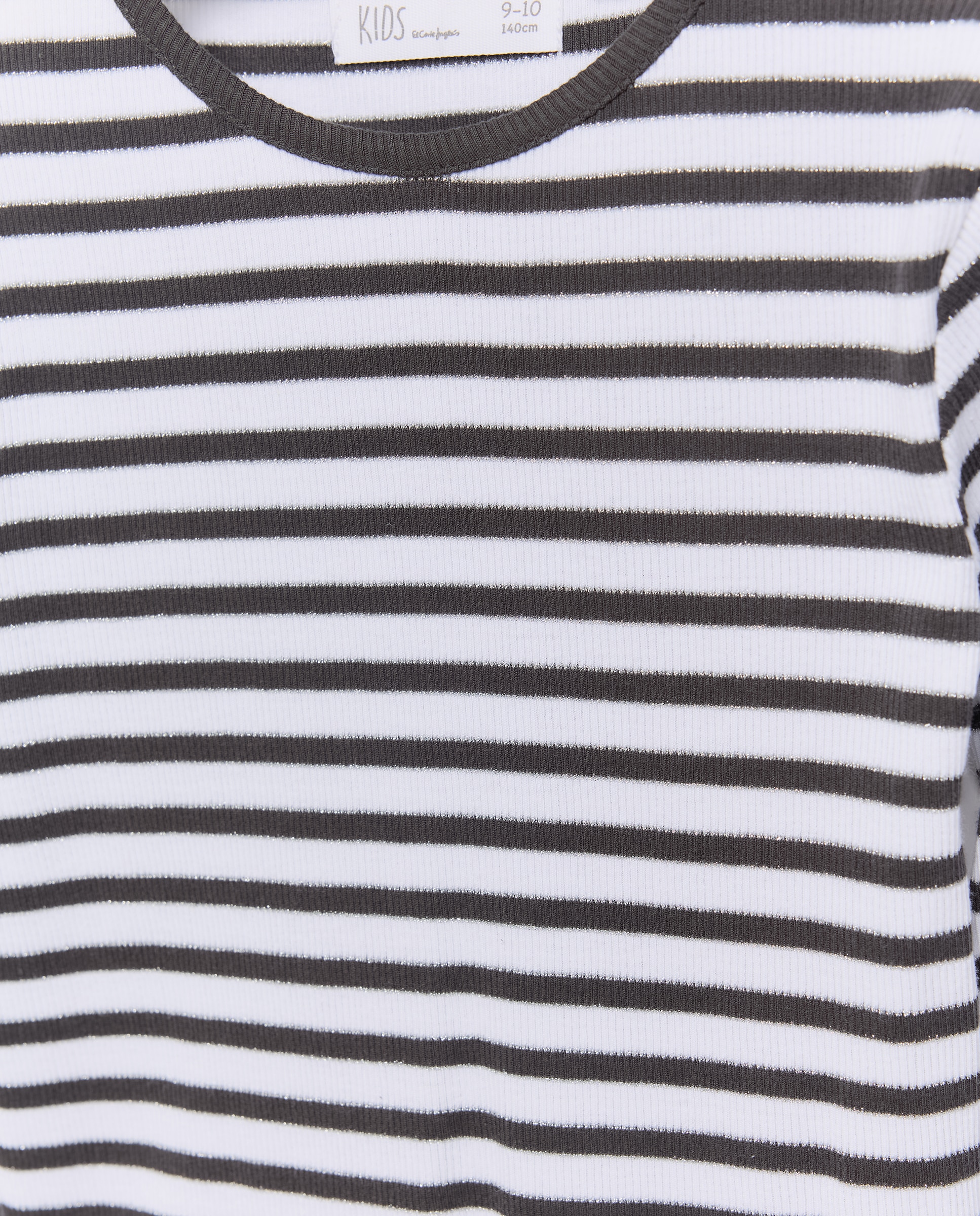 Camisola de Manga Comprida Canelada às Riscas com Fio Metalizado Preto-5
