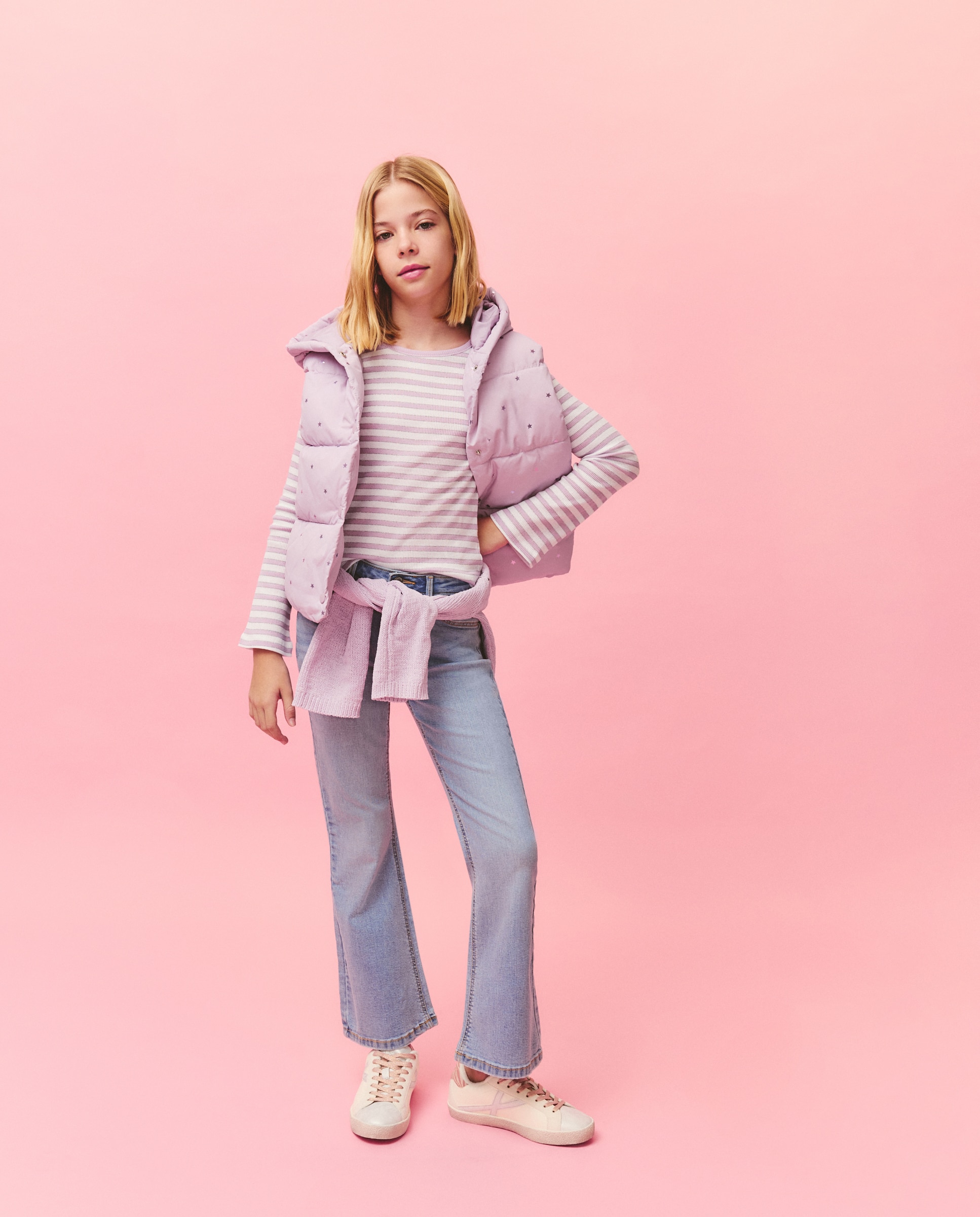 Camisola de Manga Comprida Canelada às Riscas com Fio Metalizado Kids El Corte Inglés Rosa-2