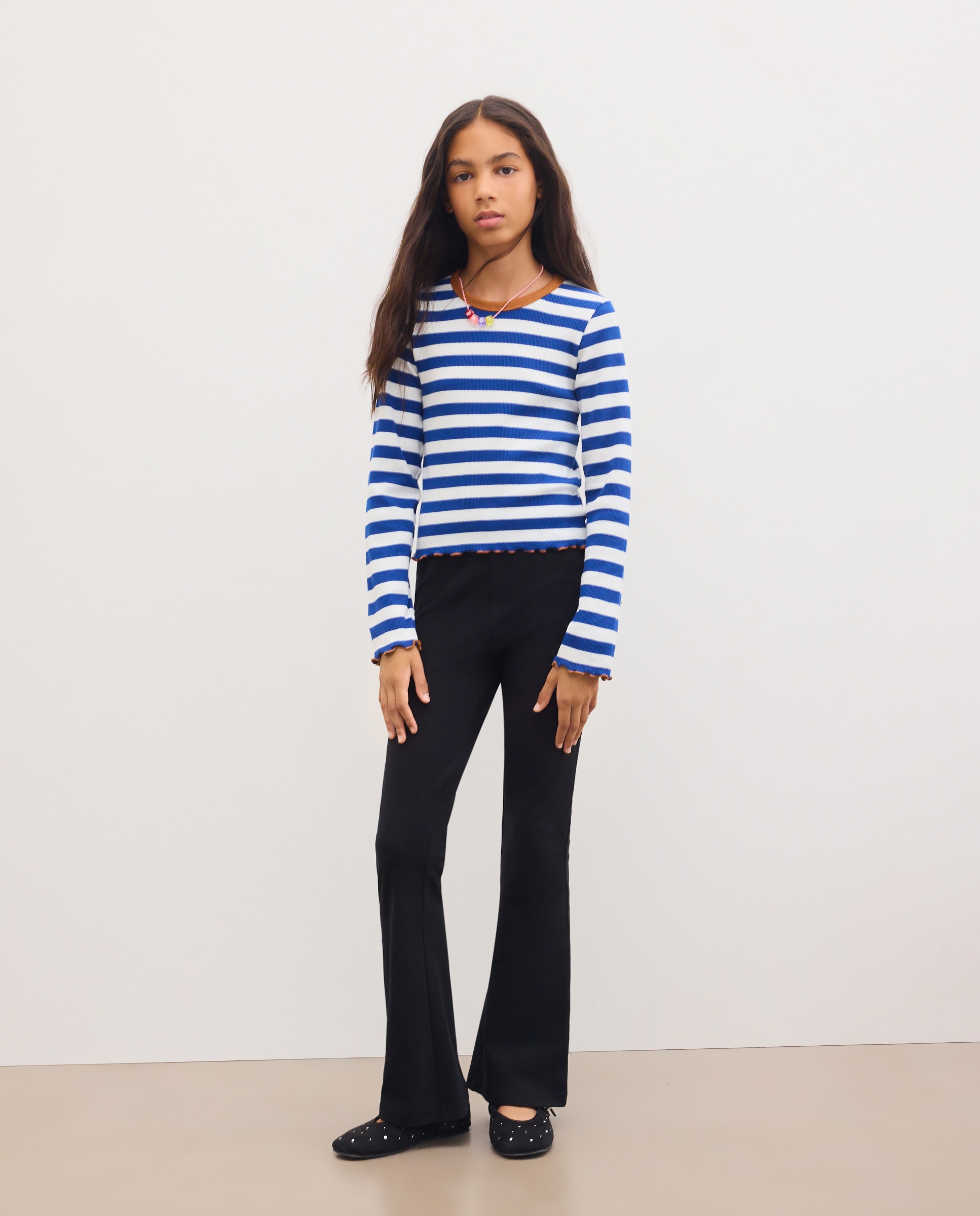Camiseta manga larga rib rayas con cuello a contrate de niña - Kids El Corte Inglés - Azul Azul-2