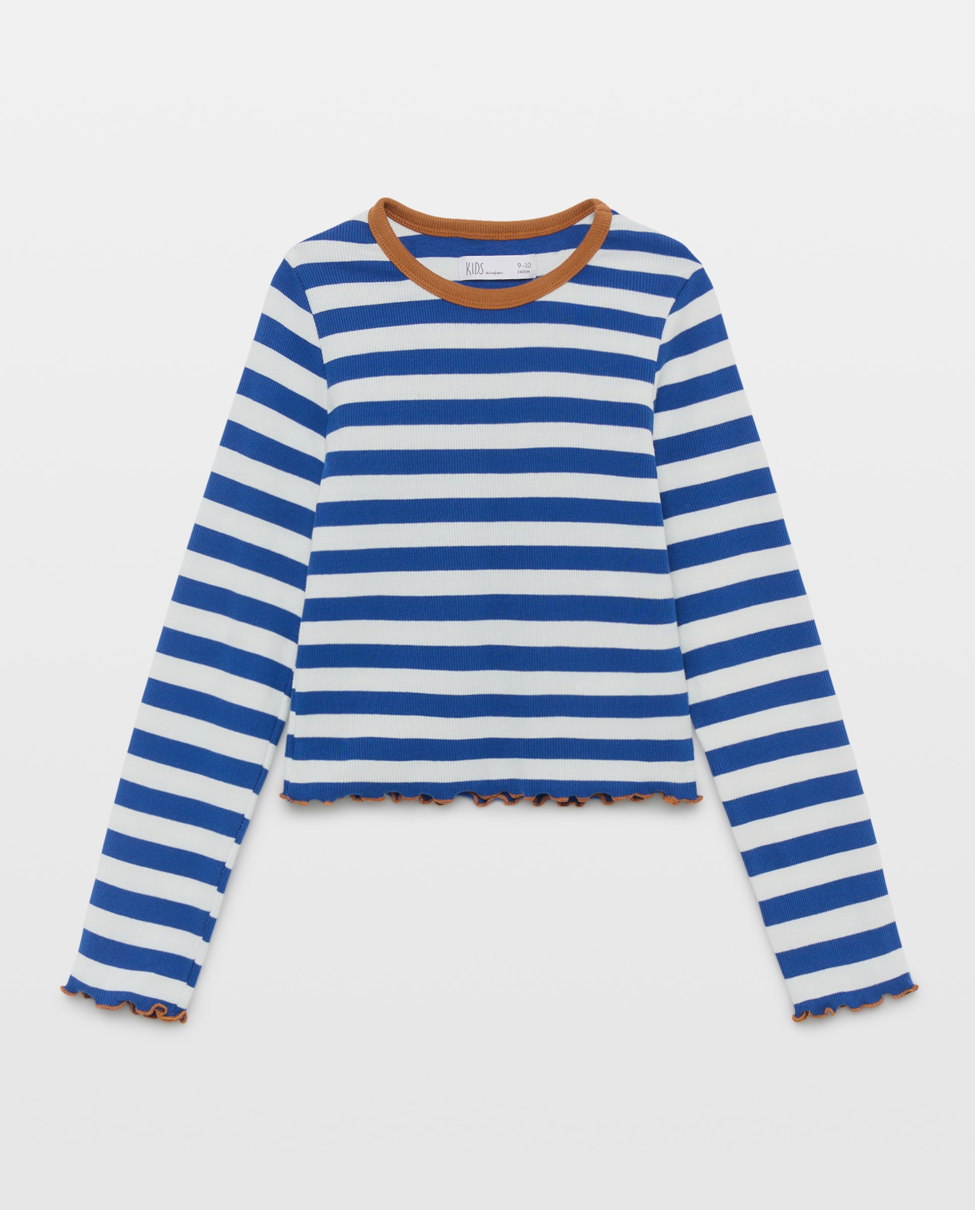 Camiseta manga larga rib rayas con cuello a contrate de niña - Kids El Corte Inglés - Azul Azul-4