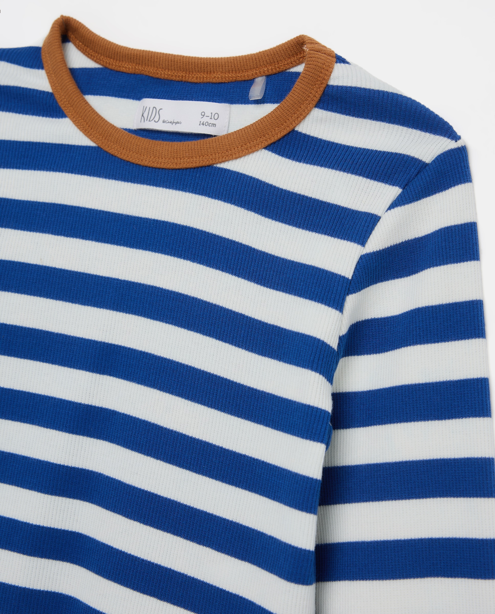 Camiseta manga larga rib rayas con cuello a contrate de niña - Kids El Corte Inglés - Azul Azul-5