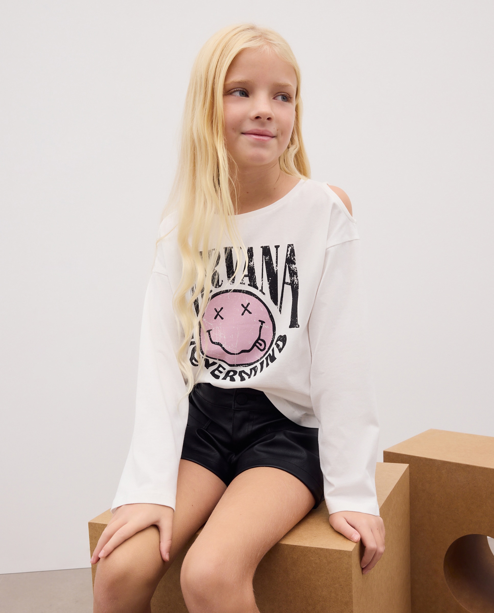 Camiseta manga larga cut our print posicional NIRVANA de niña - Kids El Corte Inglés - Blanco Blanco-1