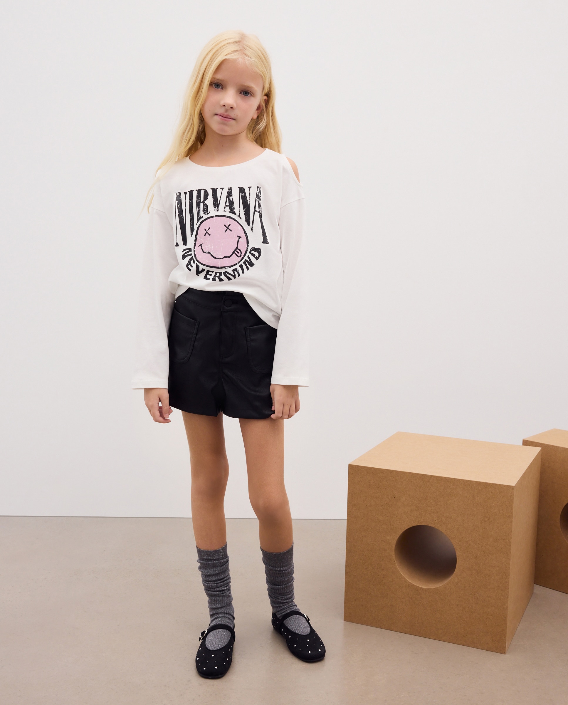Camiseta manga larga cut our print posicional NIRVANA de niña - Kids El Corte Inglés - Blanco Blanco-2