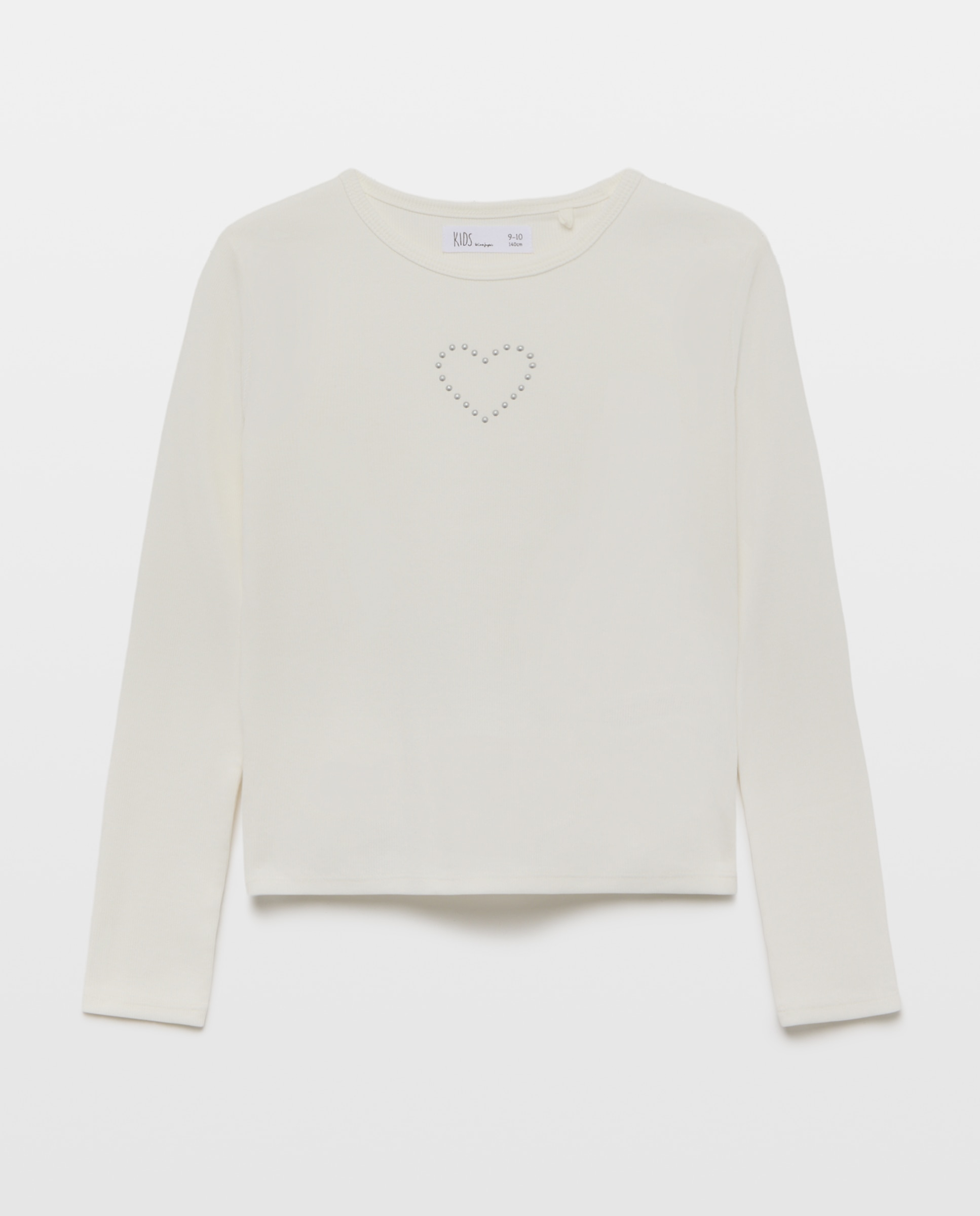 Camiseta manga larga rib con fantasía studs frontal de niña - Kids El Corte Inglés - Blanco roto Blanco roto-1
