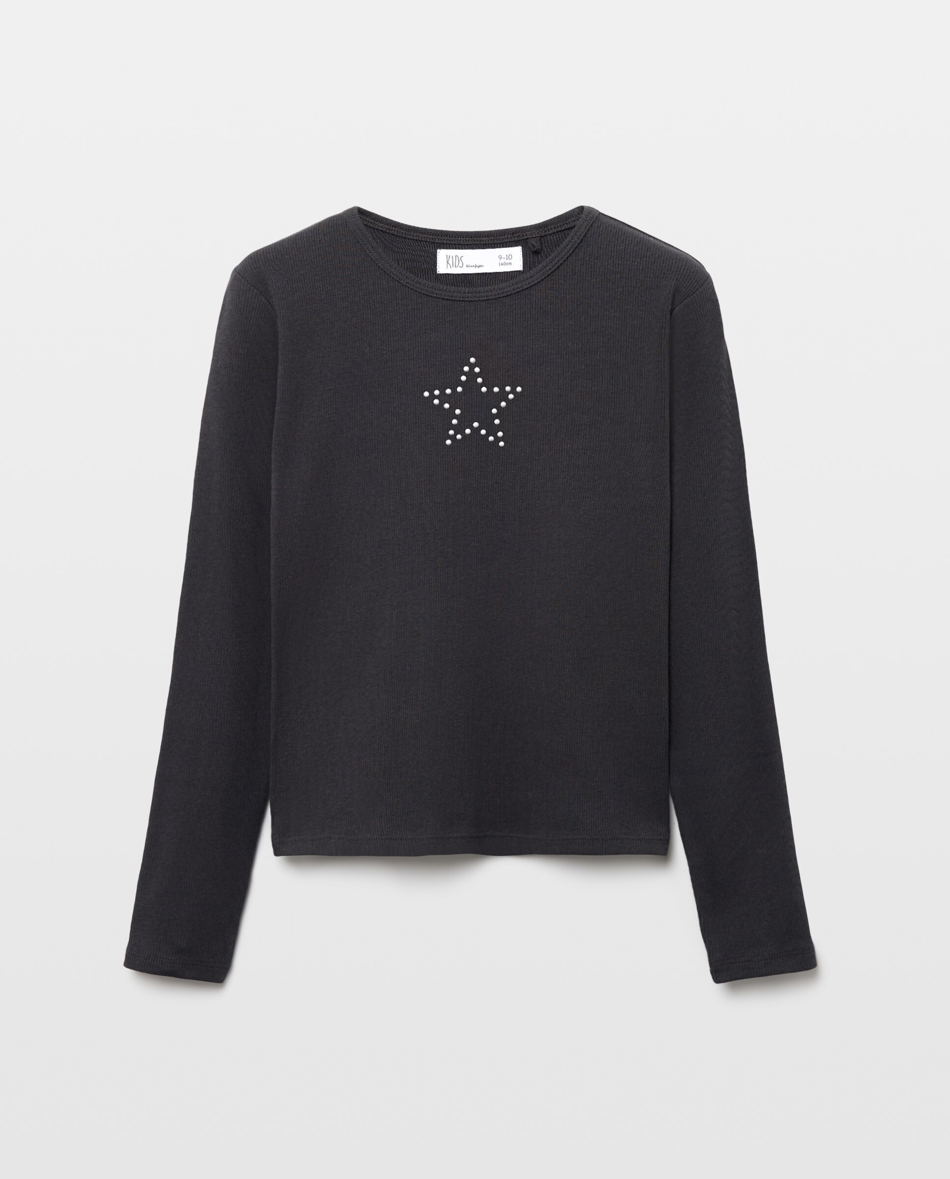 Camiseta manga larga rib con fantasía studs frontal de niña - Kids El Corte Inglés - 830 Antracita 830 Antracita-4