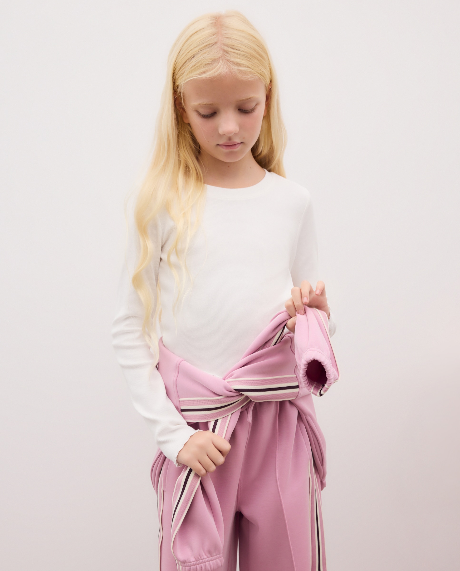 Camiseta manga larga rib lisa bajo y mangas con festón de niña - Kids El Corte Inglés - Blanco roto Blanco roto-1