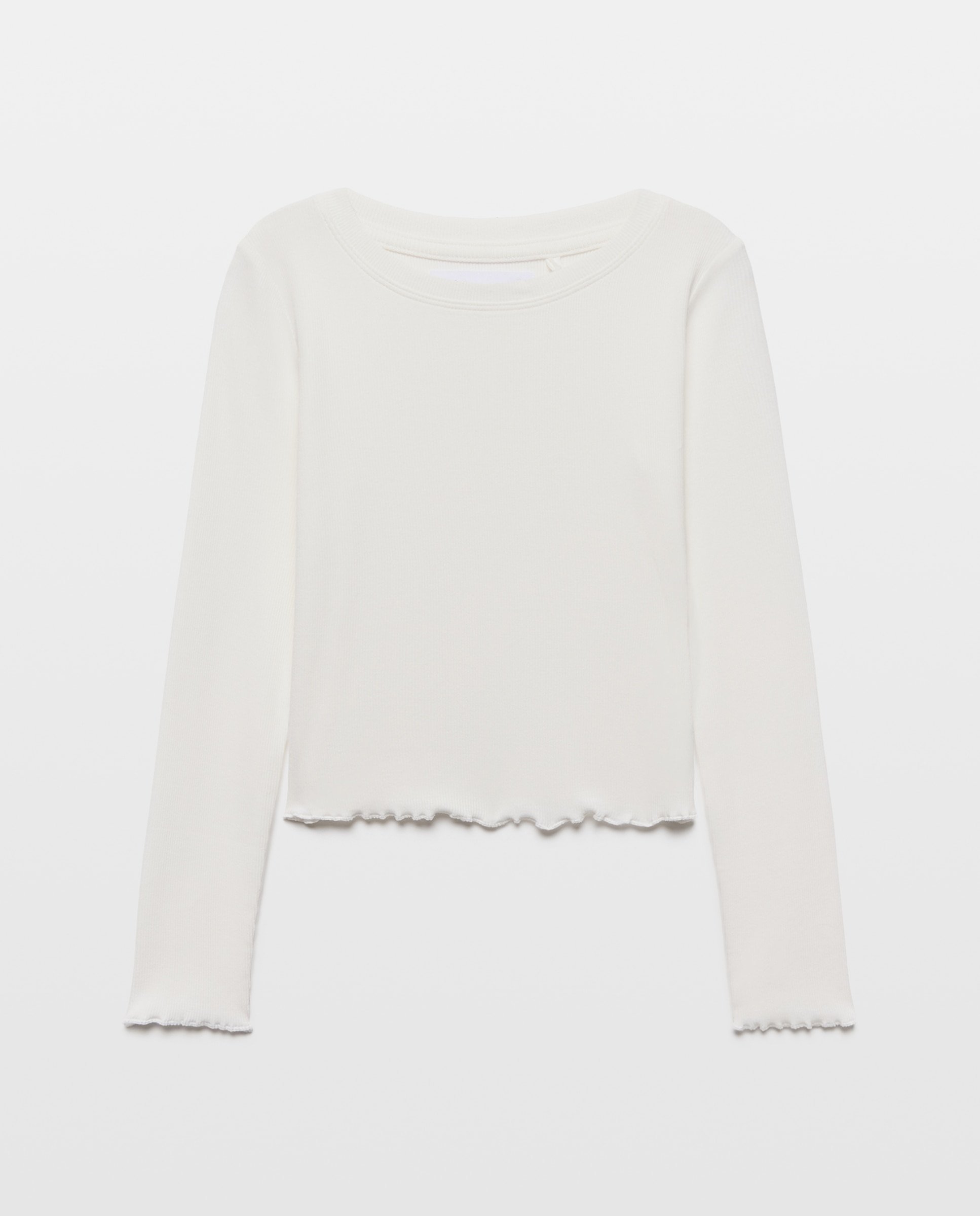 Camiseta manga larga rib lisa bajo y mangas con festón de niña - Kids El Corte Inglés - Blanco roto Blanco roto-4