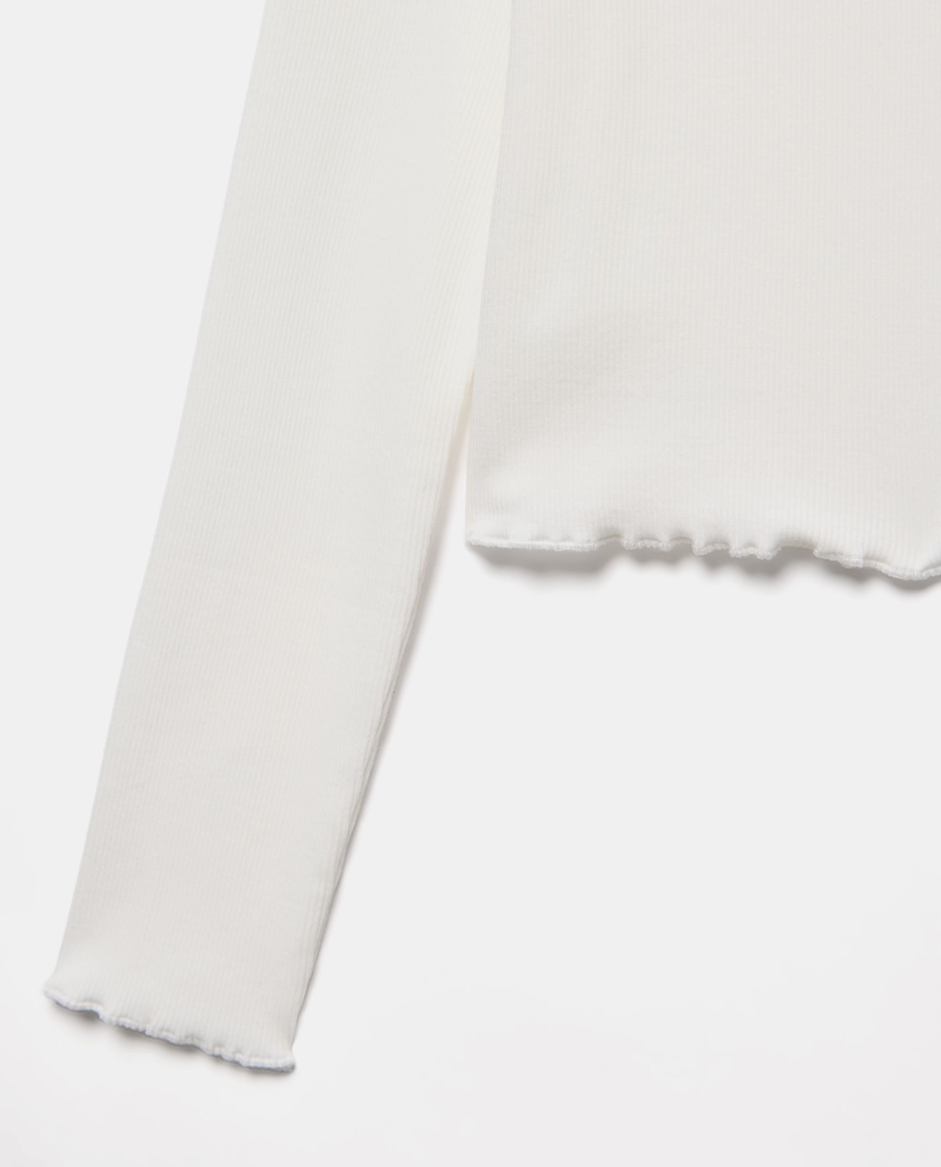 Camiseta manga larga rib lisa bajo y mangas con festón de niña - Kids El Corte Inglés - Blanco roto Blanco roto-5