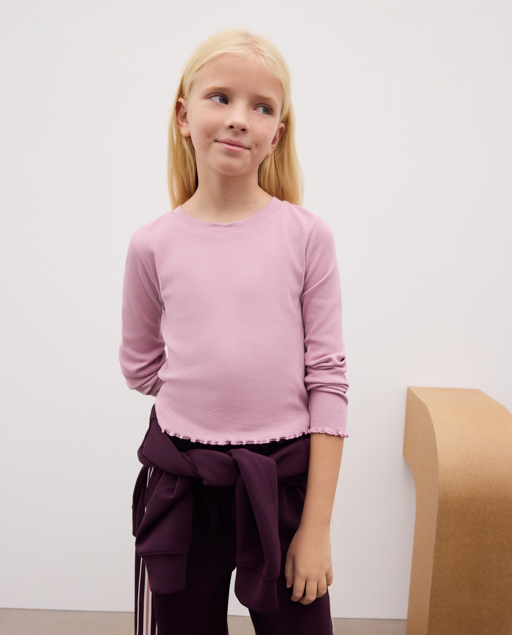 Camiseta manga larga rib lisa bajo y mangas con festón de niña - Kids El Corte Inglés - 282 Malva 282 Malva-1